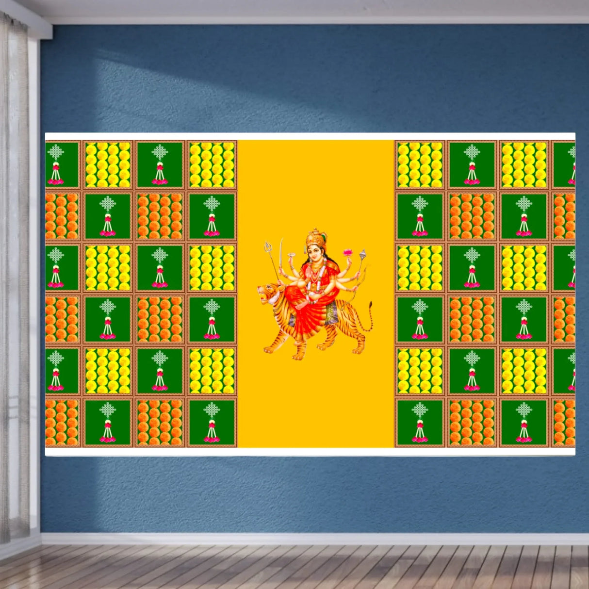 Durga Maa Backdrop 5x8 Feet Indian Traditional Cloth Laxmi Pujan Decor Indian Diwali Decor Pooja Wall Decor Indian Wall Art Photo Decor Banner Decorative Pooja Cloth Navratri Decor - LoveNspire