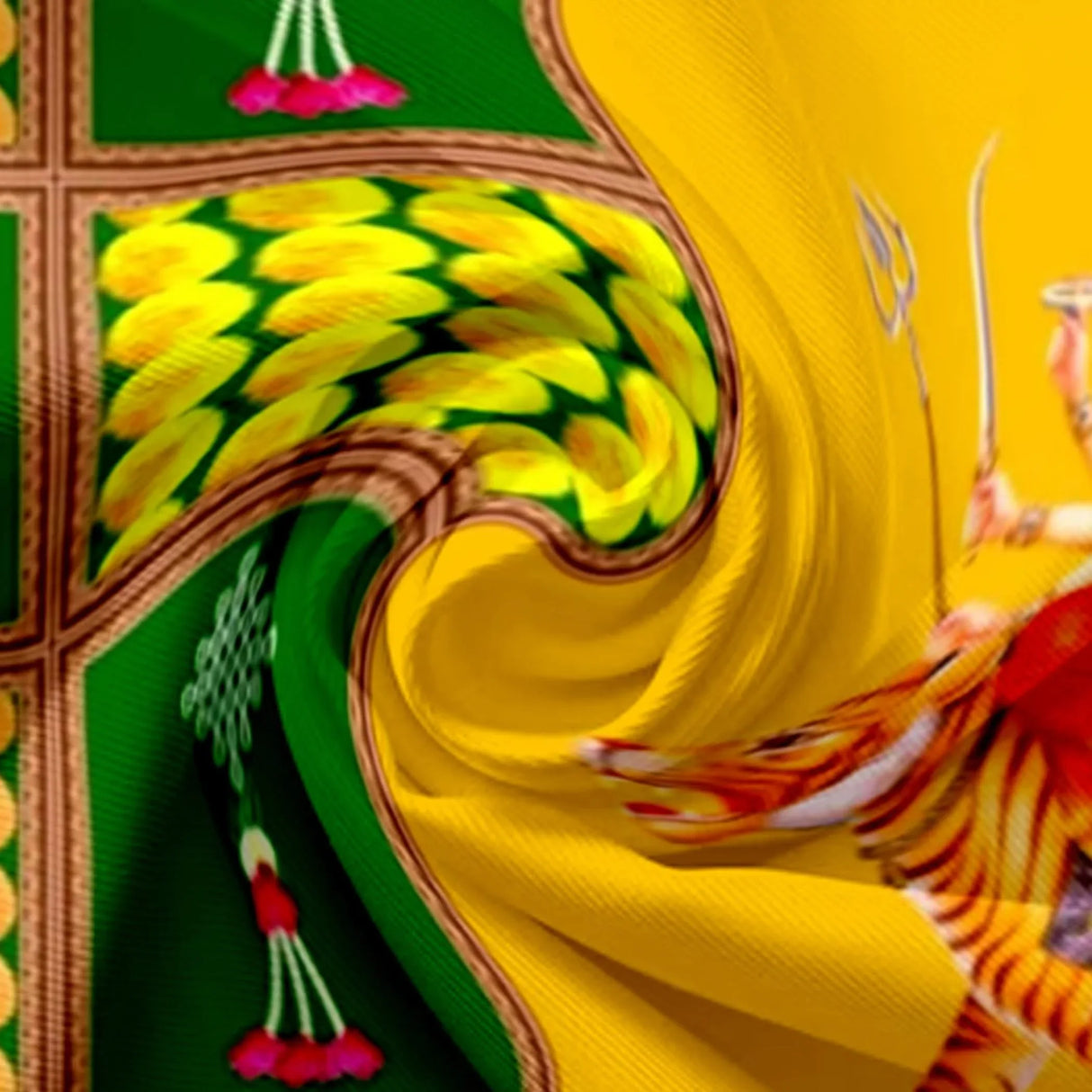 Durga Maa Backdrop 5x8 Feet Indian Traditional Cloth Laxmi Pujan Decor Indian Diwali Decor Pooja Wall Decor Indian Wall Art Photo Decor Banner Decorative Pooja Cloth Navratri Decor - LoveNspire