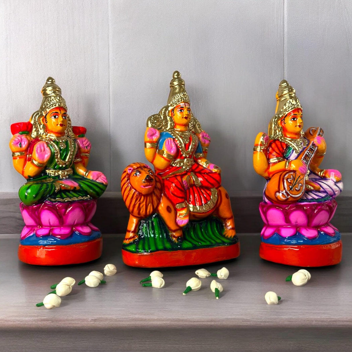 Lakshmi Saraswati Durga Statue Idol for Navratri Golu Dolls Paper Mache Doll Diwali Puja Temple Office Decor Indian Traditional Home Decor Gifting Item Navaratri Golu Doll Set of 3 - LoveNspire