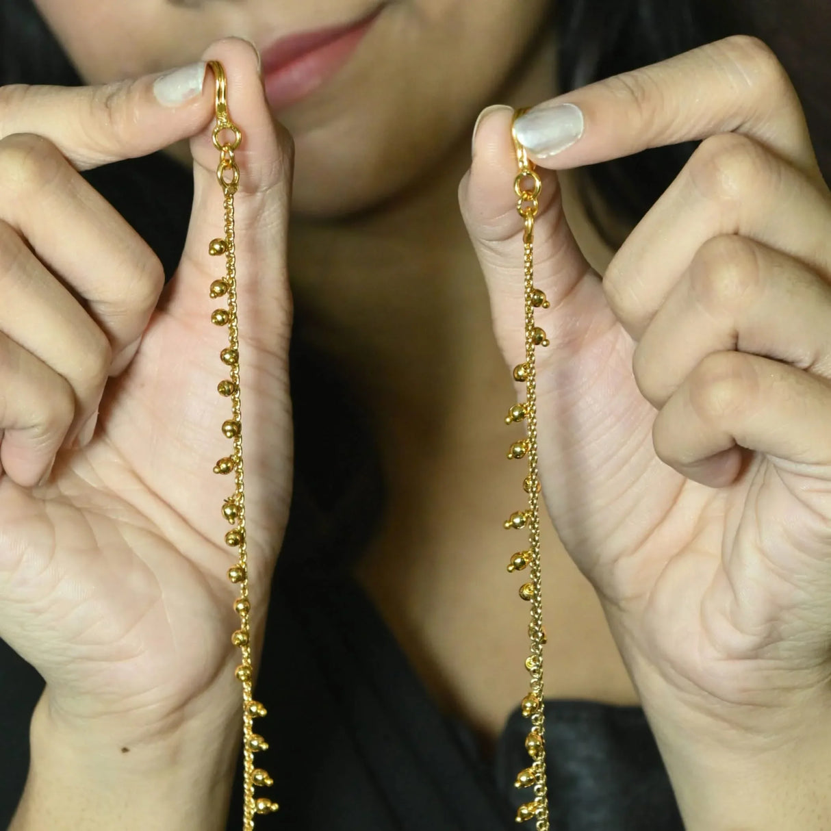 Indian Traditional Ear Chains for Women - Indian Jewellery for Earring Support Long Gold Tone Earring Chain Ear to Hair Chain Jewelry Faux Pearl Hair Accessory Bridal Jewelry for Wedding - LoveNspire