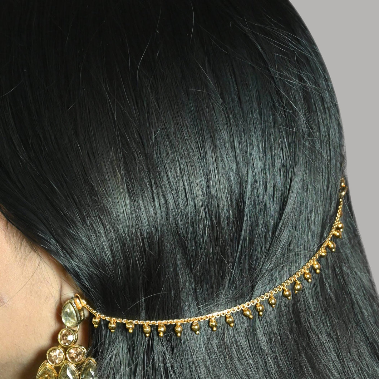 Indian Traditional Ear Chains for Women - Indian Jewellery for Earring Support Long Gold Tone Earring Chain Ear to Hair Chain Jewelry Faux Pearl Hair Accessory Bridal Jewelry for Wedding - LoveNspire