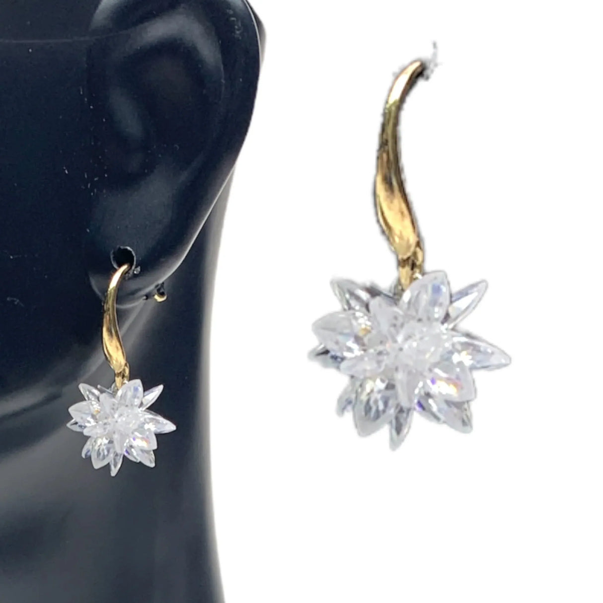 Dangle Earrings for Women - Small Flower Earring with White Crystal Teardrop Leverback Dangle Earrings Trendy Bollywood Style Upscale Dangly Earrings - Birthday Gift for Her - LoveNspire