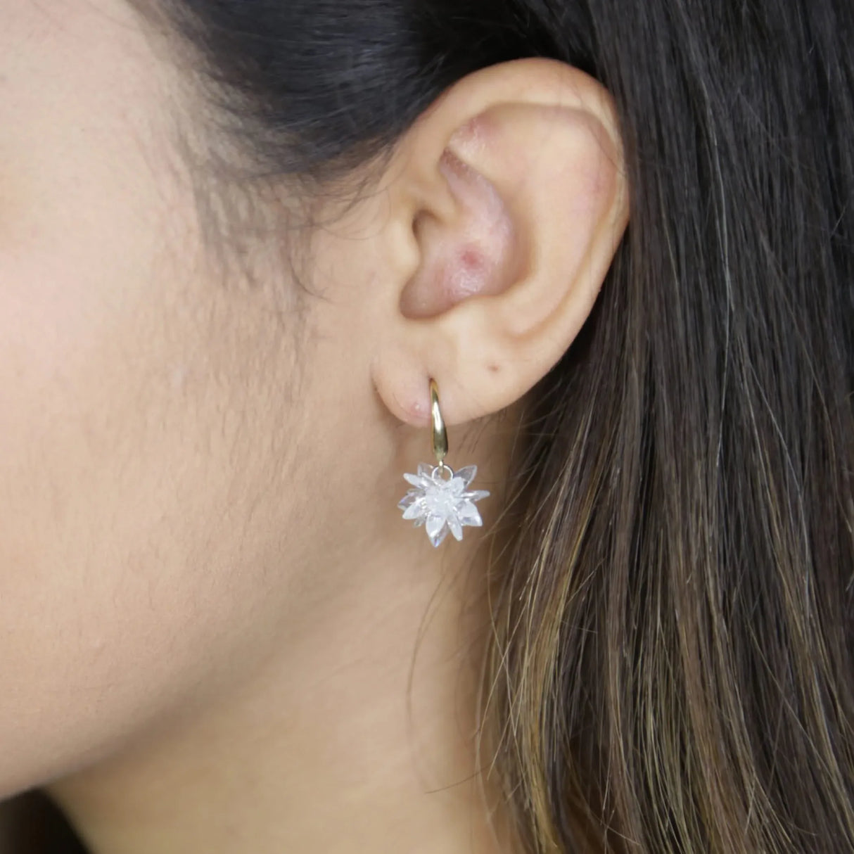 Dangle Earrings for Women - Small Flower Earring with White Crystal Teardrop Leverback Dangle Earrings Trendy Bollywood Style Upscale Dangly Earrings - Birthday Gift for Her - LoveNspire