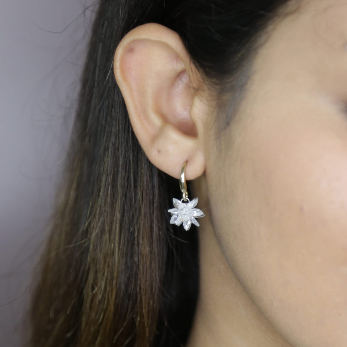 Dangle Earrings for Women - Small Flower Earring with White Crystal Teardrop Leverback Dangle Earrings Trendy Bollywood Style Upscale Dangly Earrings - Birthday Gift for Her - LoveNspire