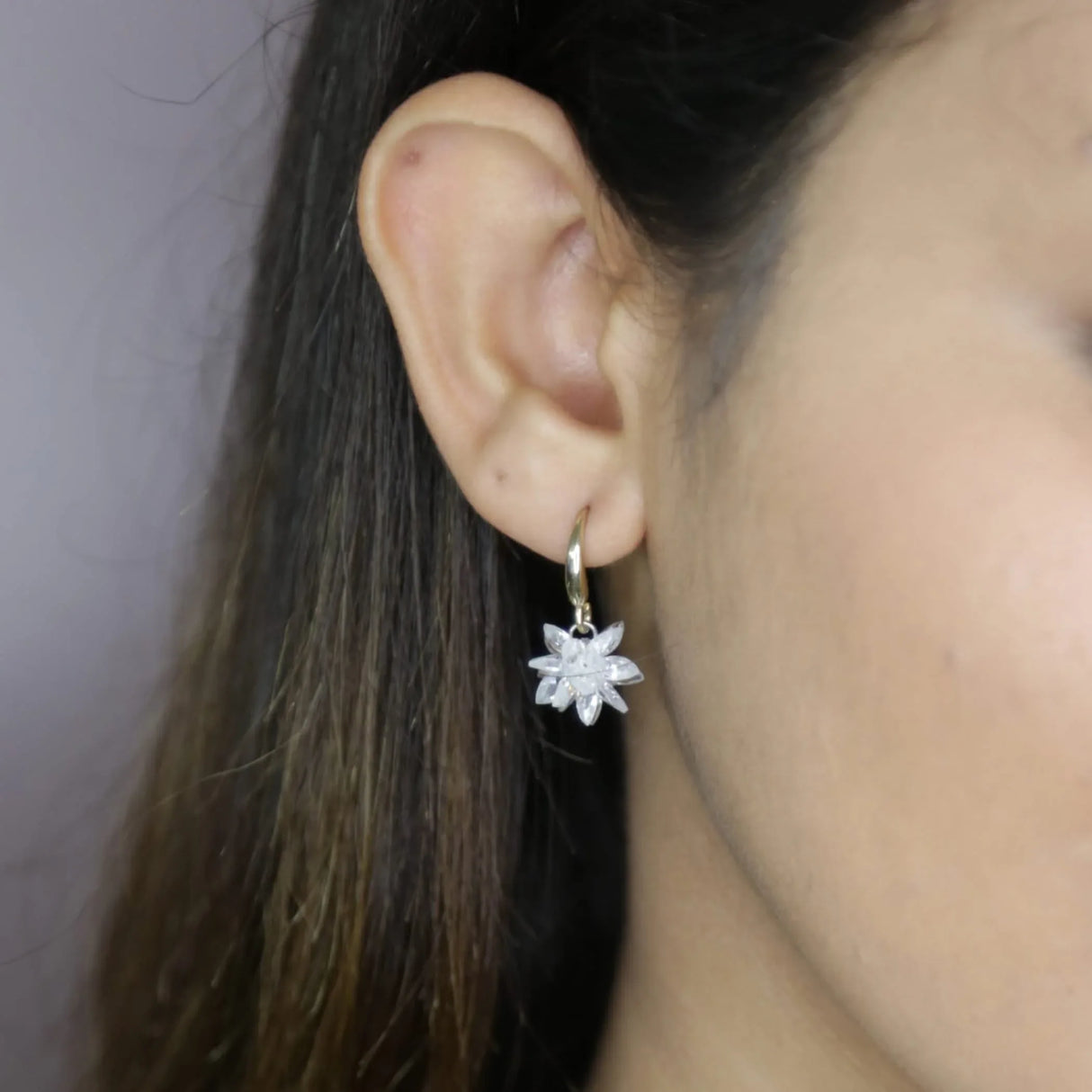 Dangle Earrings for Women - Small Flower Earring with White Crystal Teardrop Leverback Dangle Earrings Trendy Bollywood Style Upscale Dangly Earrings - Birthday Gift for Her - LoveNspire