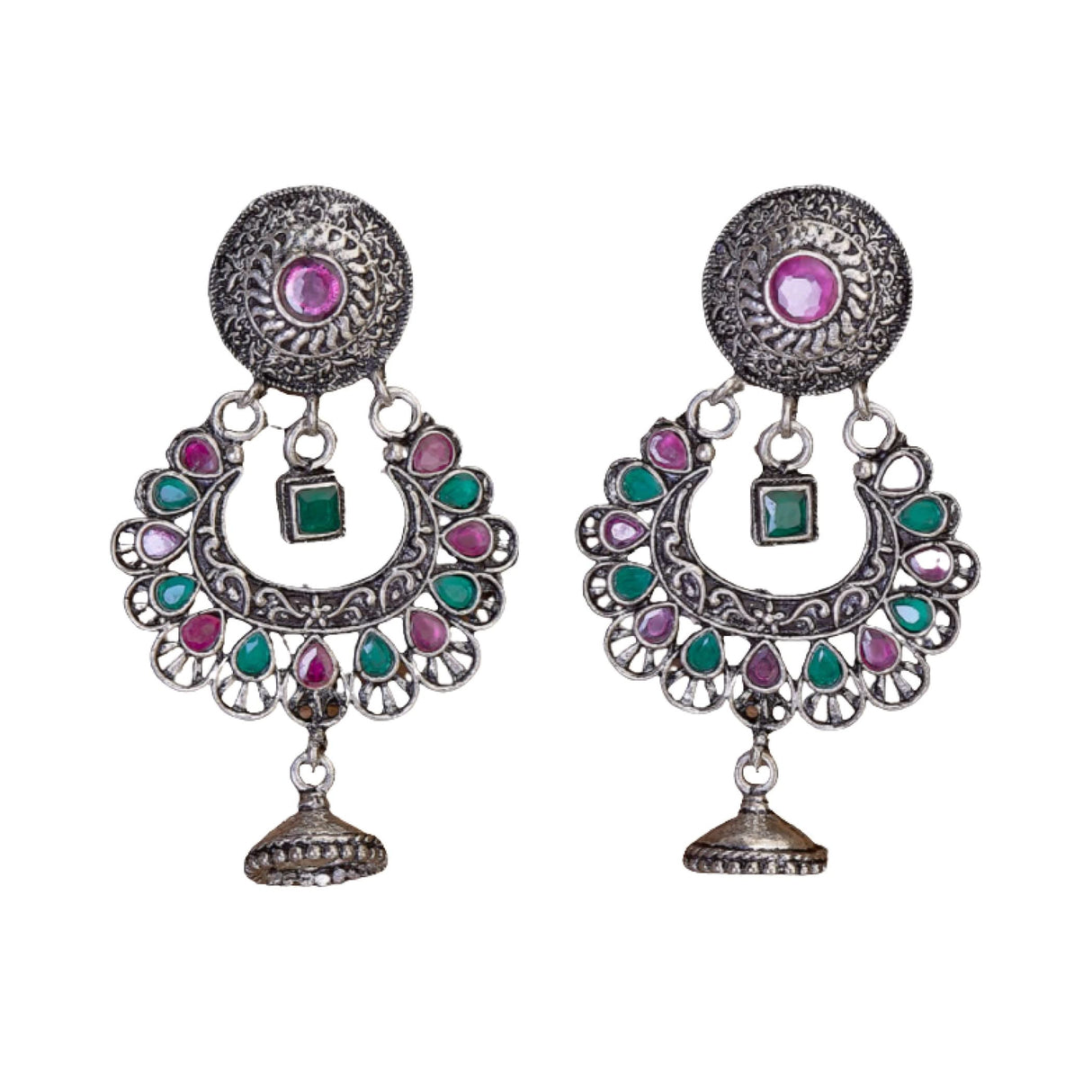 Indian Oxidized Jhumka Earrings for Women - Indian Oxidized Bell Jhumki Ethnic Floral Chandbali Earrings Faux Pearls Bollywood Style Floral Dangle Earring Jewelry for Bride Gift for Her - LoveNspire