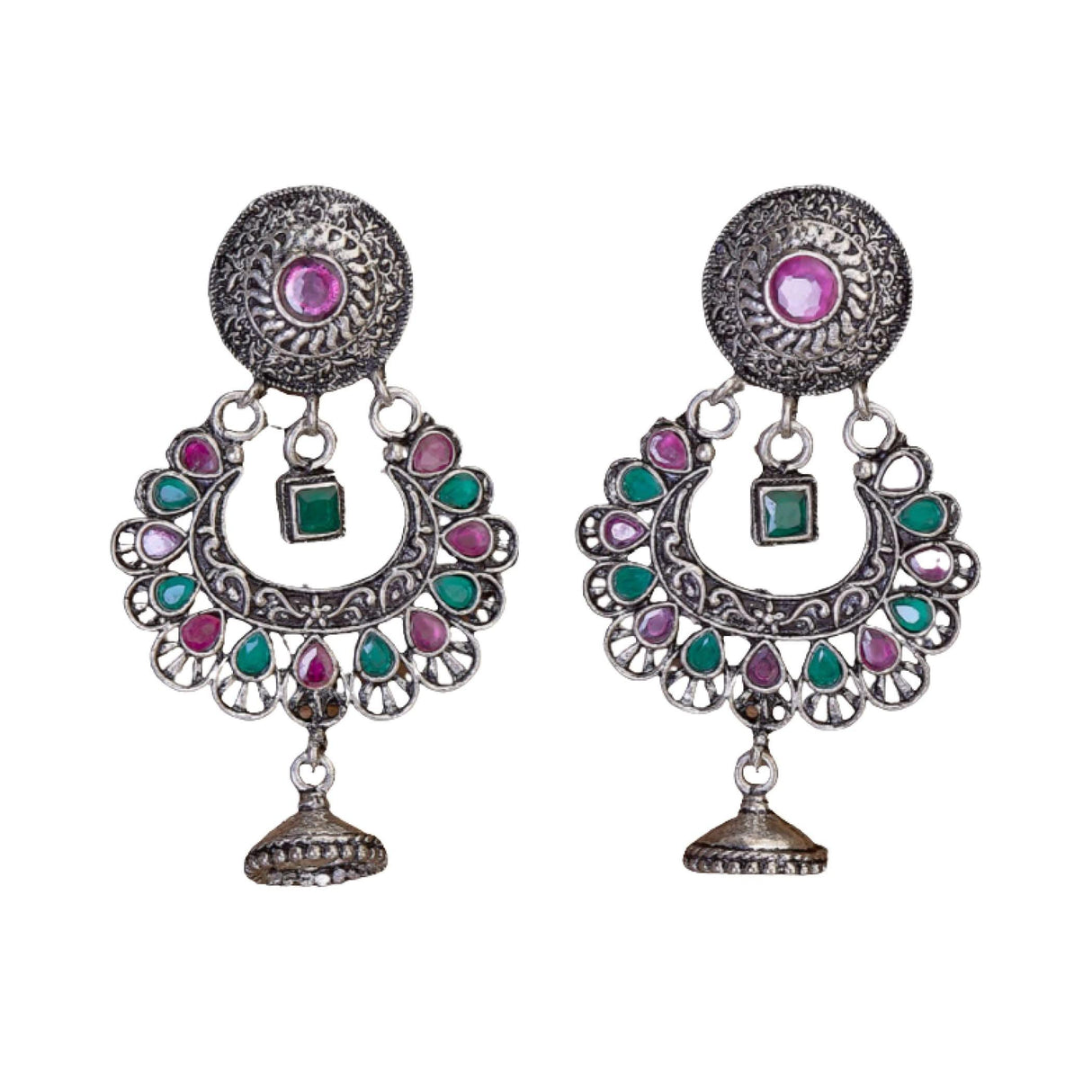 Indian Oxidized Jhumka Earrings for Women - Indian Oxidized Bell Jhumki Ethnic Floral Chandbali Earrings Faux Pearls Bollywood Style Floral Dangle Earring Jewelry for Bride Gift for Her - LoveNspire