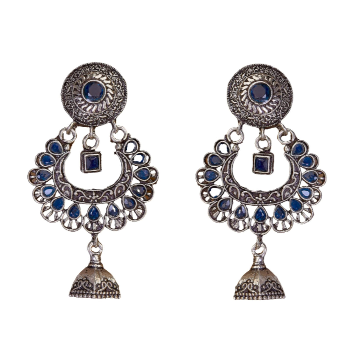 Indian Oxidized Jhumka Earrings for Women - Indian Oxidized Bell Jhumki Ethnic Floral Chandbali Earrings Faux Pearls Bollywood Style Floral Dangle Earring Jewelry for Bride Gift for Her - LoveNspire