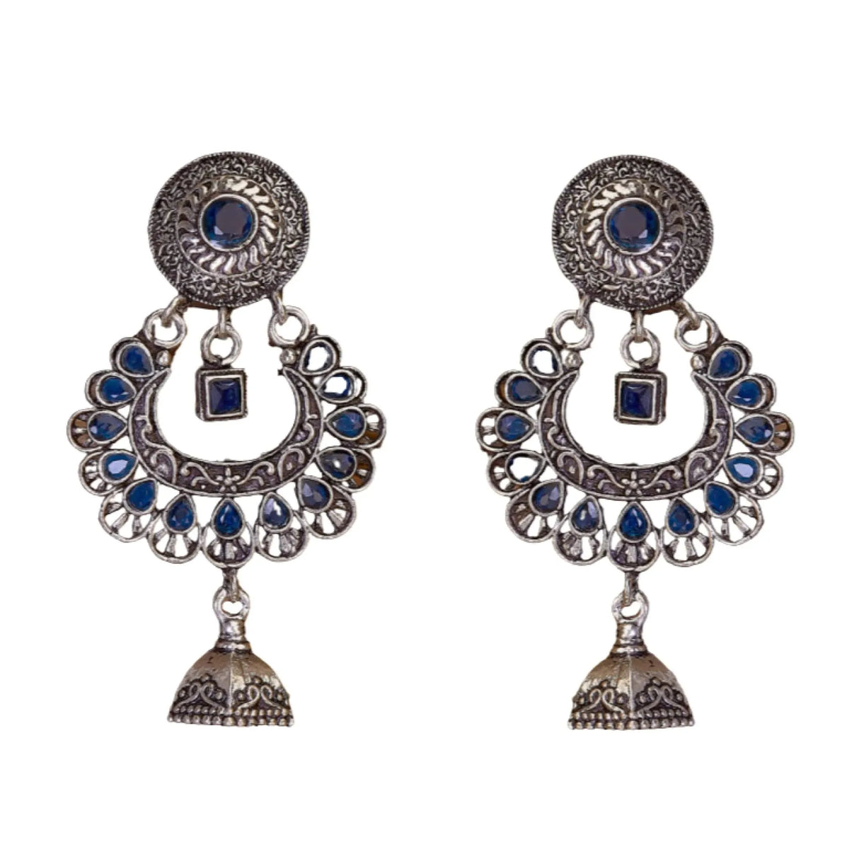 Indian Oxidized Jhumka Earrings for Women - Indian Oxidized Bell Jhumki Ethnic Floral Chandbali Earrings Faux Pearls Bollywood Style Floral Dangle Earring Jewelry for Bride Gift for Her - LoveNspire