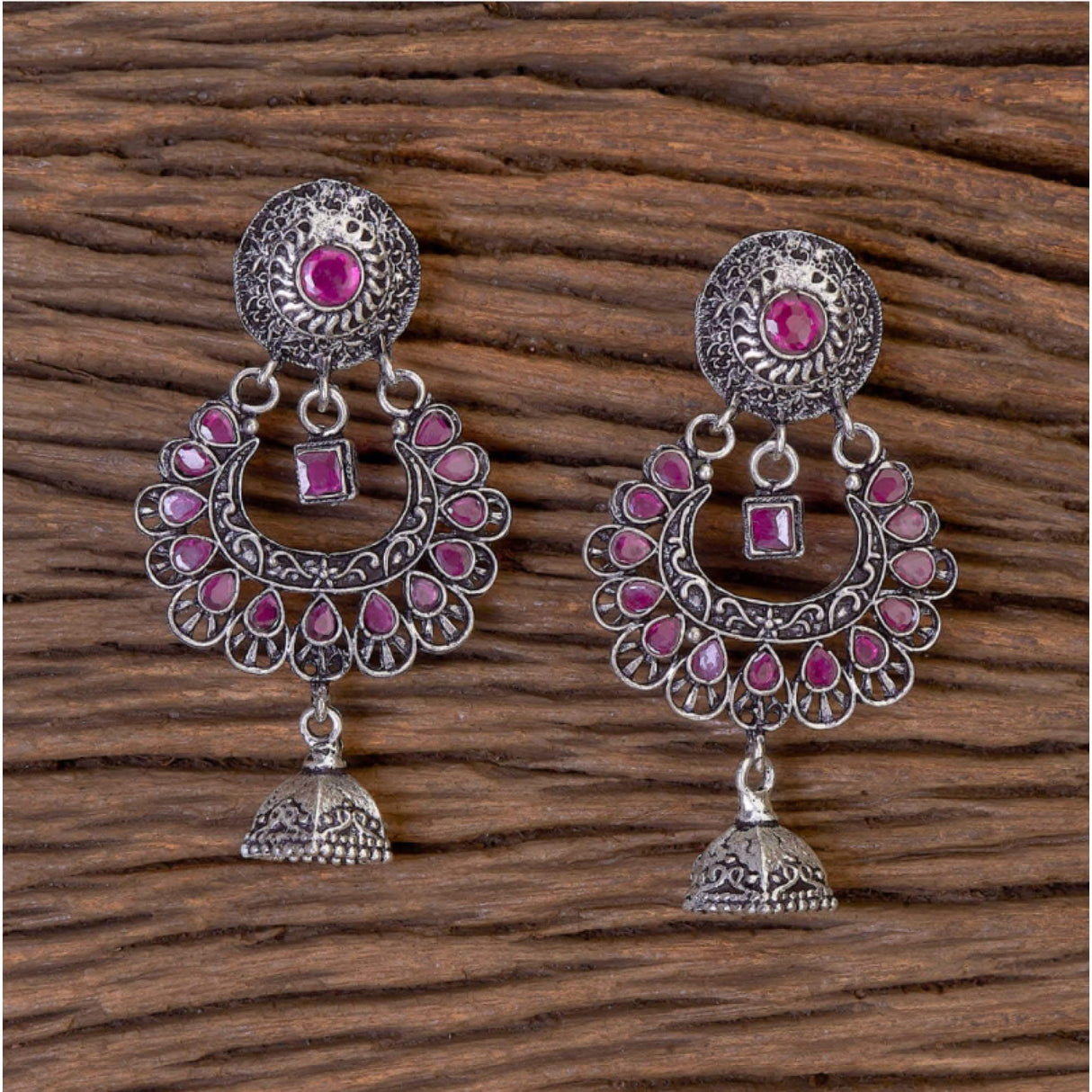 Indian Oxidized Jhumka Earrings for Women - Indian Oxidized Bell Jhumki Ethnic Floral Chandbali Earrings Faux Pearls Bollywood Style Floral Dangle Earring Jewelry for Bride Gift for Her - LoveNspire
