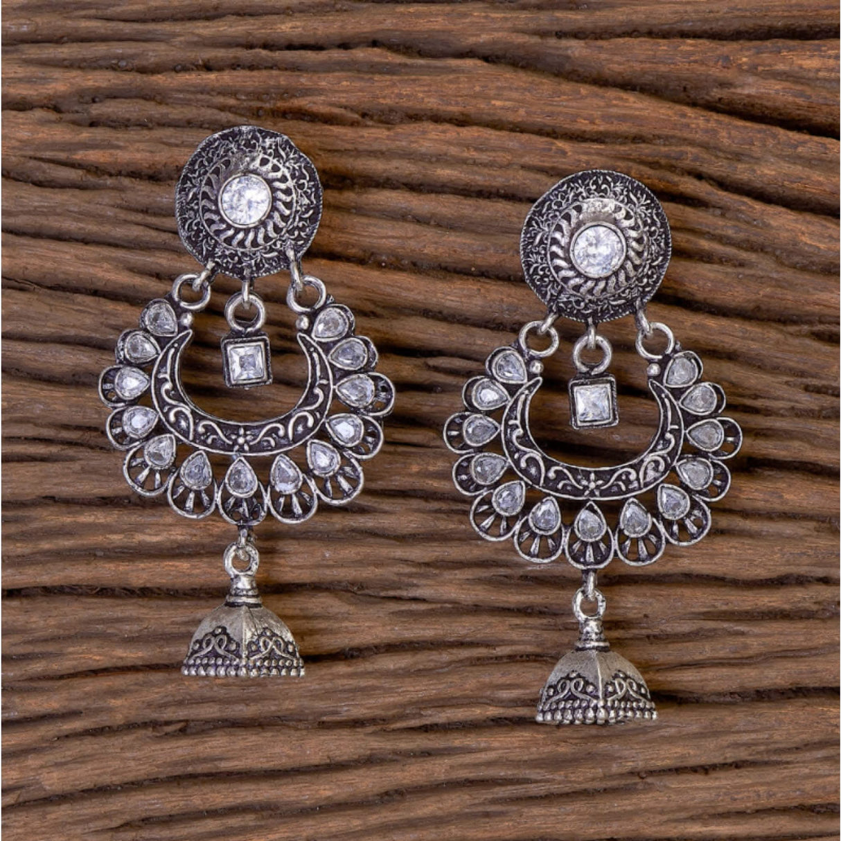 Indian Oxidized Jhumka Earrings for Women - Indian Oxidized Bell Jhumki Ethnic Floral Chandbali Earrings Faux Pearls Bollywood Style Floral Dangle Earring Jewelry for Bride Gift for Her - LoveNspire