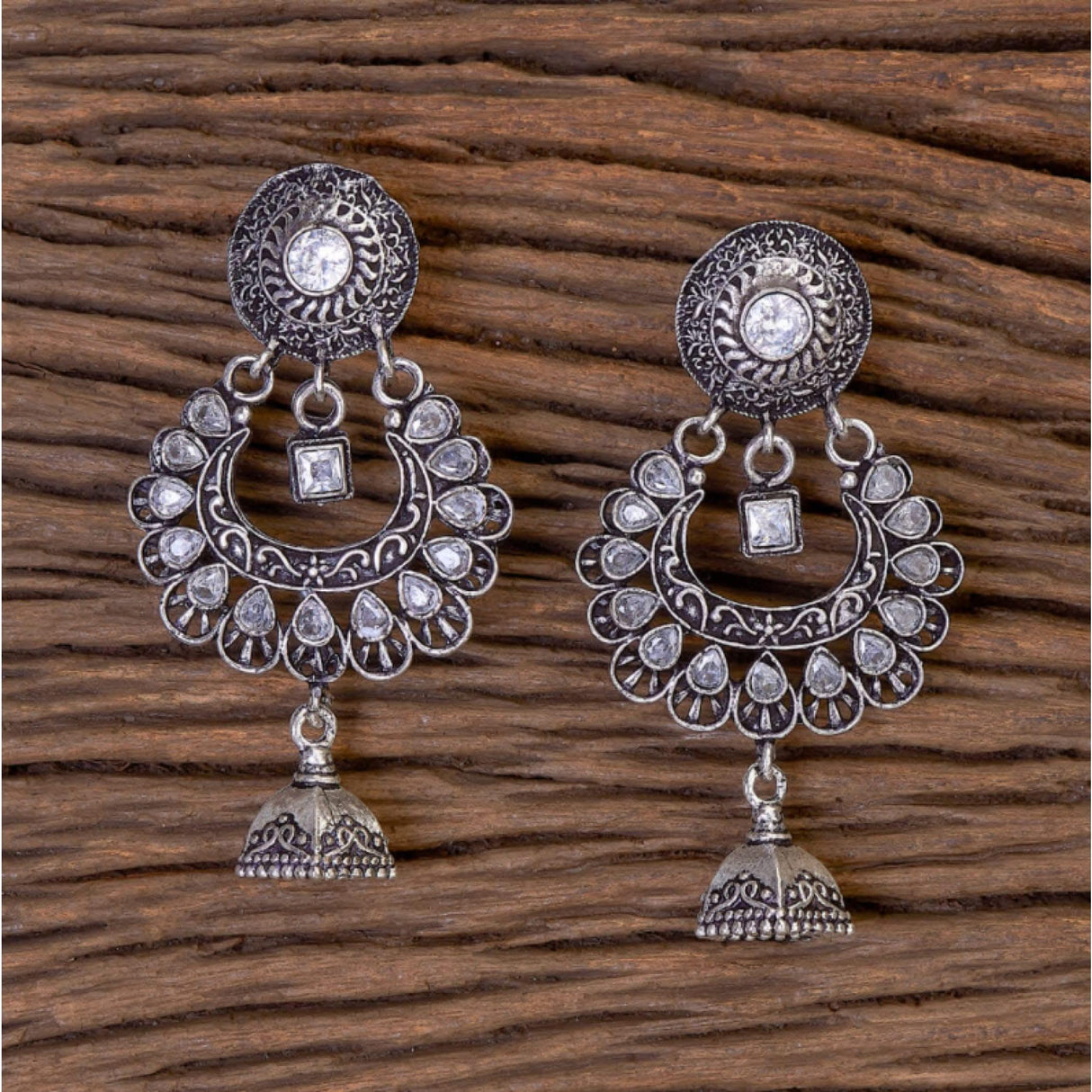 Indian Oxidized Jhumka Earrings for Women - Indian Oxidized Bell Jhumki Ethnic Floral Chandbali Earrings Faux Pearls Bollywood Style Floral Dangle Earring Jewelry for Bride Gift for Her - LoveNspire