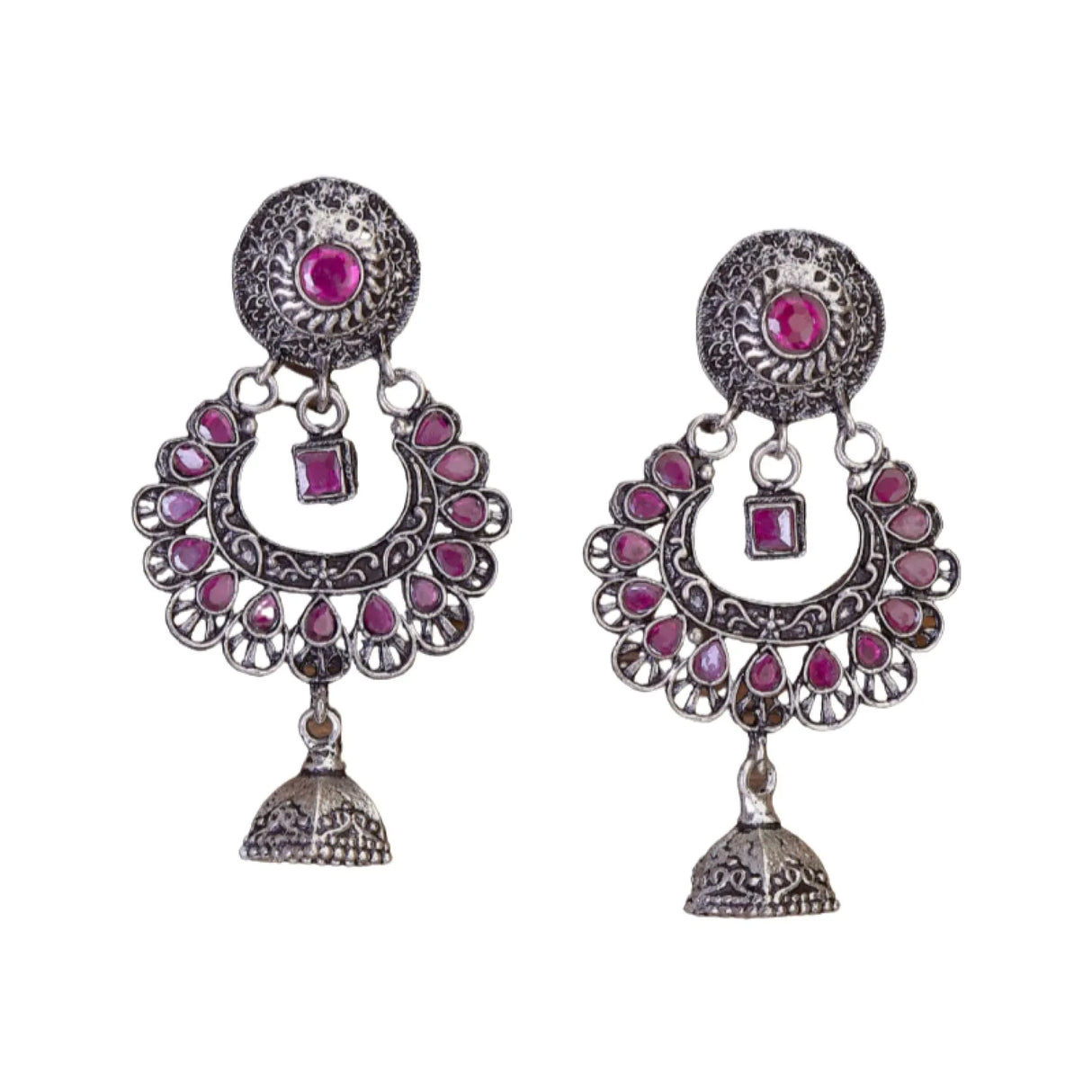 Indian Oxidized Jhumka Earrings for Women - Indian Oxidized Bell Jhumki Ethnic Floral Chandbali Earrings Faux Pearls Bollywood Style Floral Dangle Earring Jewelry for Bride Gift for Her - LoveNspire