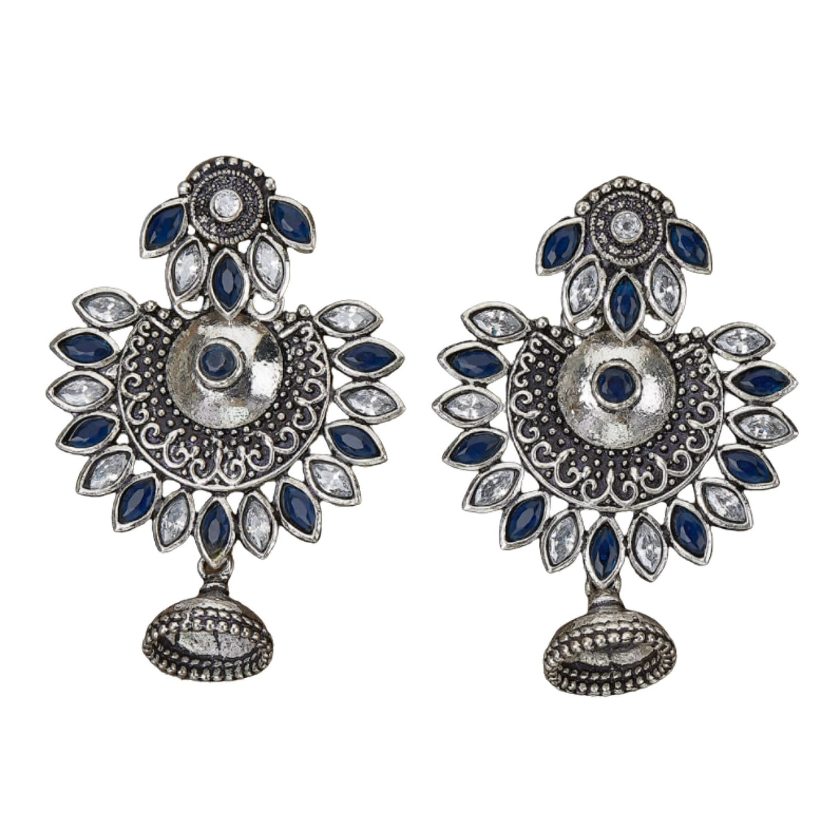 Indian Oxidized Jhumka Earrings for Women - Indian Oxidized Bell Tassel Jhumki Ethnic Floral Chandbali Earrings Faux Pearls Bollywood Style Dangle Earring Jewelry for Bride Gift for Her - LoveNspire