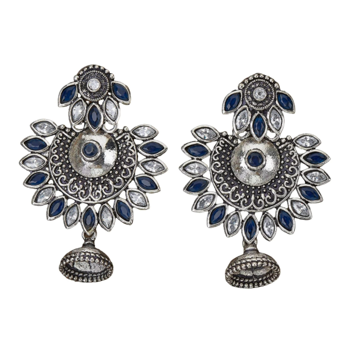 Indian Oxidized Jhumka Earrings for Women - Indian Oxidized Bell Tassel Jhumki Ethnic Floral Chandbali Earrings Faux Pearls Bollywood Style Dangle Earring Jewelry for Bride Gift for Her - LoveNspire