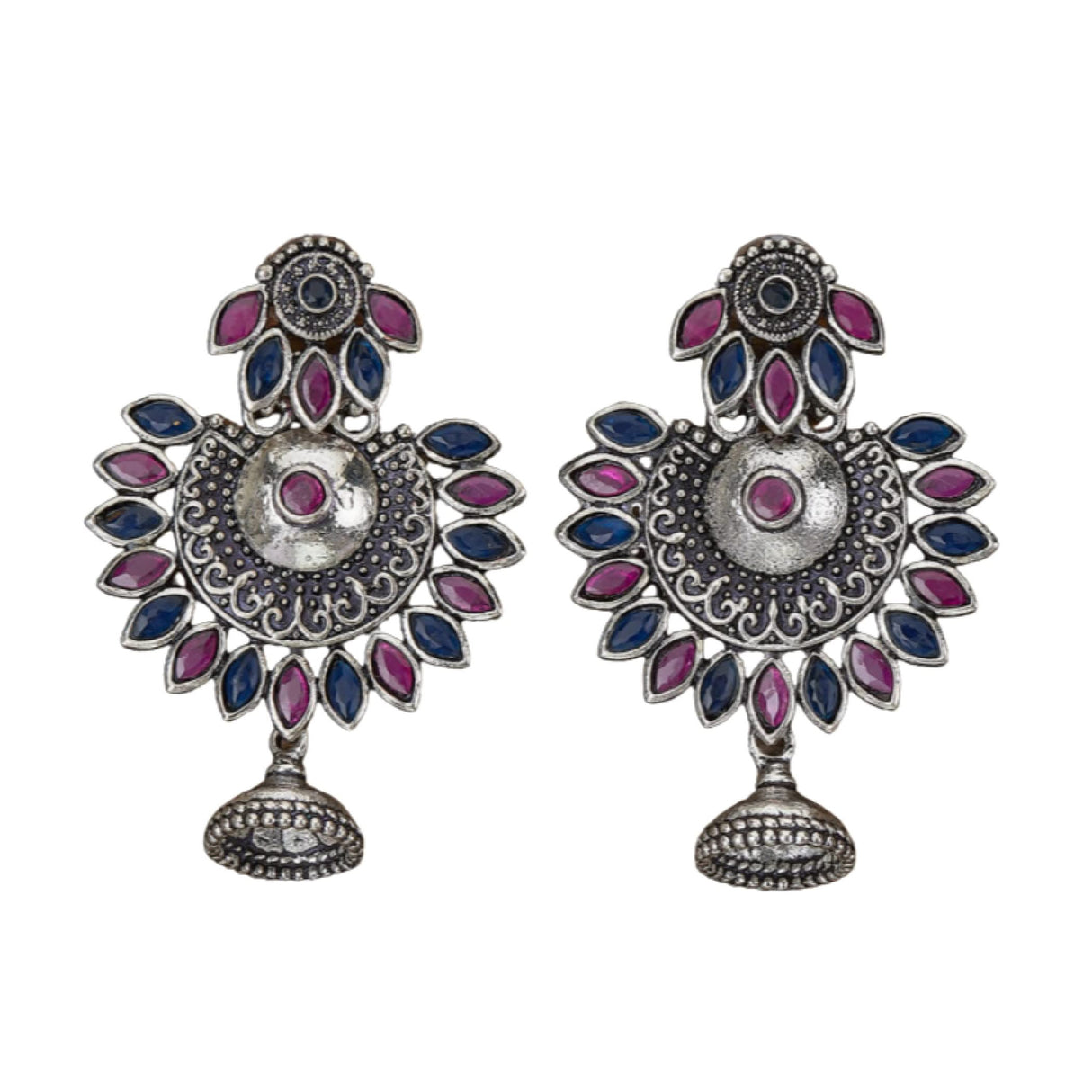 Indian Oxidized Jhumka Earrings for Women - Indian Oxidized Bell Tassel Jhumki Ethnic Floral Chandbali Earrings Faux Pearls Bollywood Style Dangle Earring Jewelry for Bride Gift for Her - LoveNspire