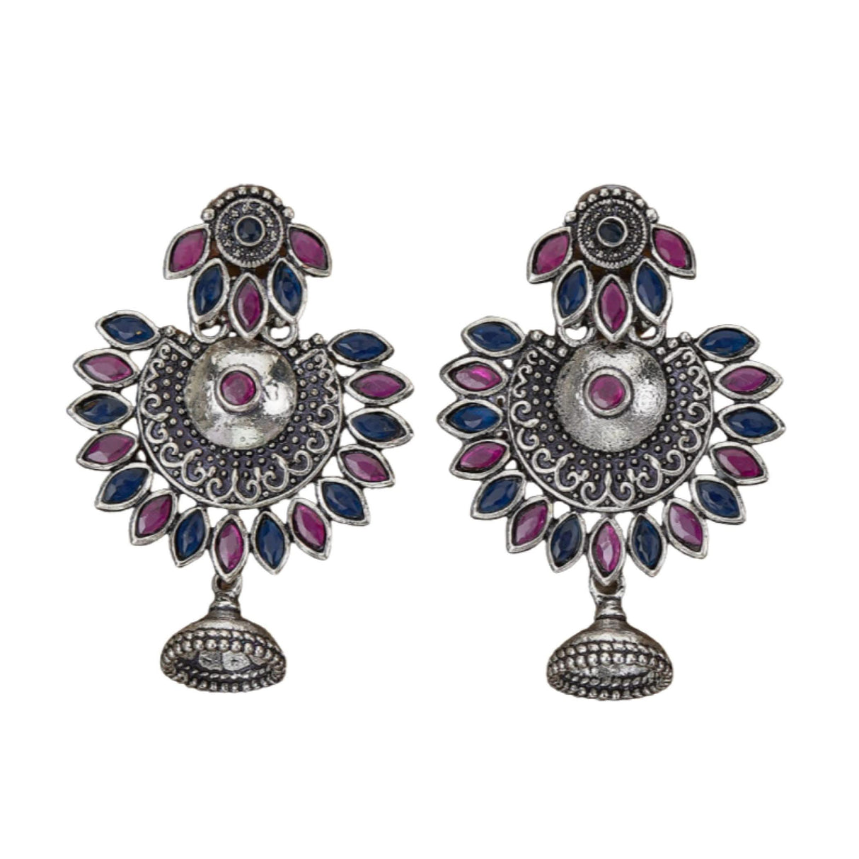 Indian Oxidized Jhumka Earrings for Women - Indian Oxidized Bell Tassel Jhumki Ethnic Floral Chandbali Earrings Faux Pearls Bollywood Style Dangle Earring Jewelry for Bride Gift for Her - LoveNspire