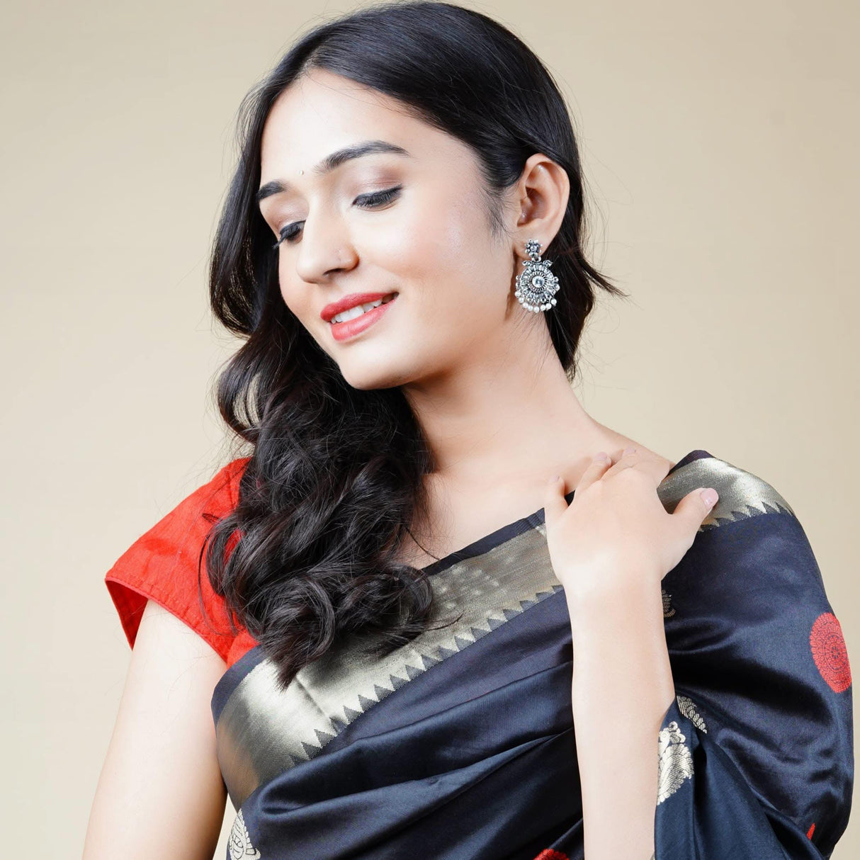 Indian Oxidized Jhumka Earrings for Women - Round Oxidized Jhumki Ethnic Chandbali Earrings Faux Pearls with Oxidized Platting Bollywood Style Dangle Earring Jewelry for Bride Gift for Her - LoveNspire