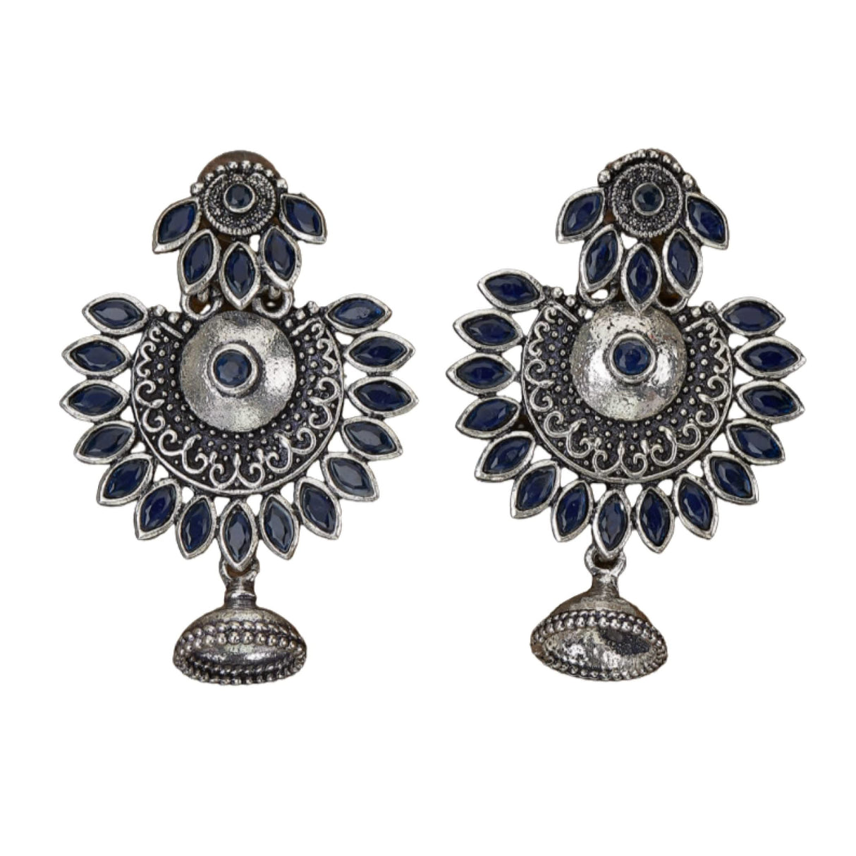 Indian Oxidized Jhumka Earrings for Women - Indian Oxidized Bell Tassel Jhumki Ethnic Floral Chandbali Earrings Faux Pearls Bollywood Style Dangle Earring Jewelry for Bride Gift for Her - LoveNspire