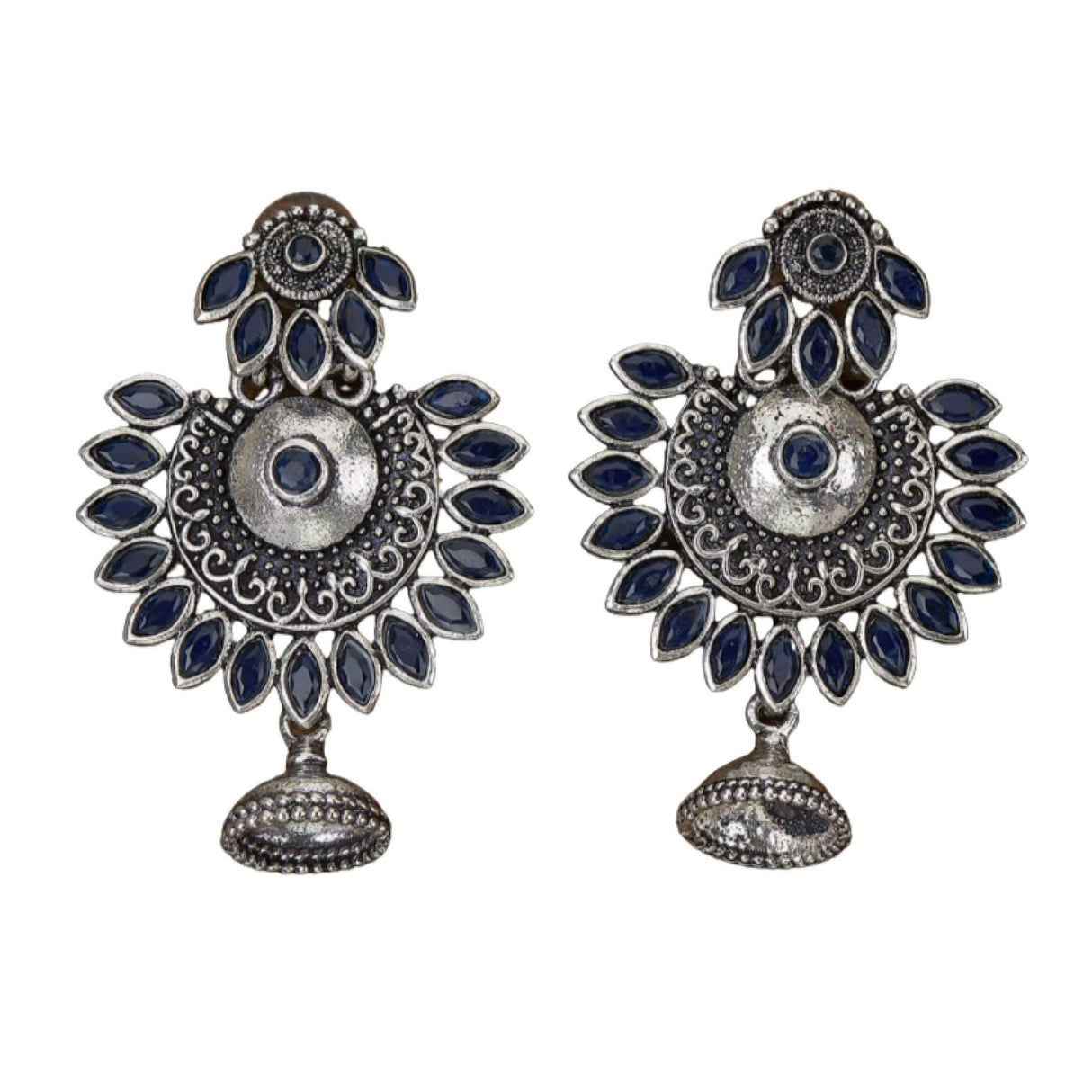 Indian Oxidized Jhumka Earrings for Women - Indian Oxidized Bell Tassel Jhumki Ethnic Floral Chandbali Earrings Faux Pearls Bollywood Style Dangle Earring Jewelry for Bride Gift for Her - LoveNspire