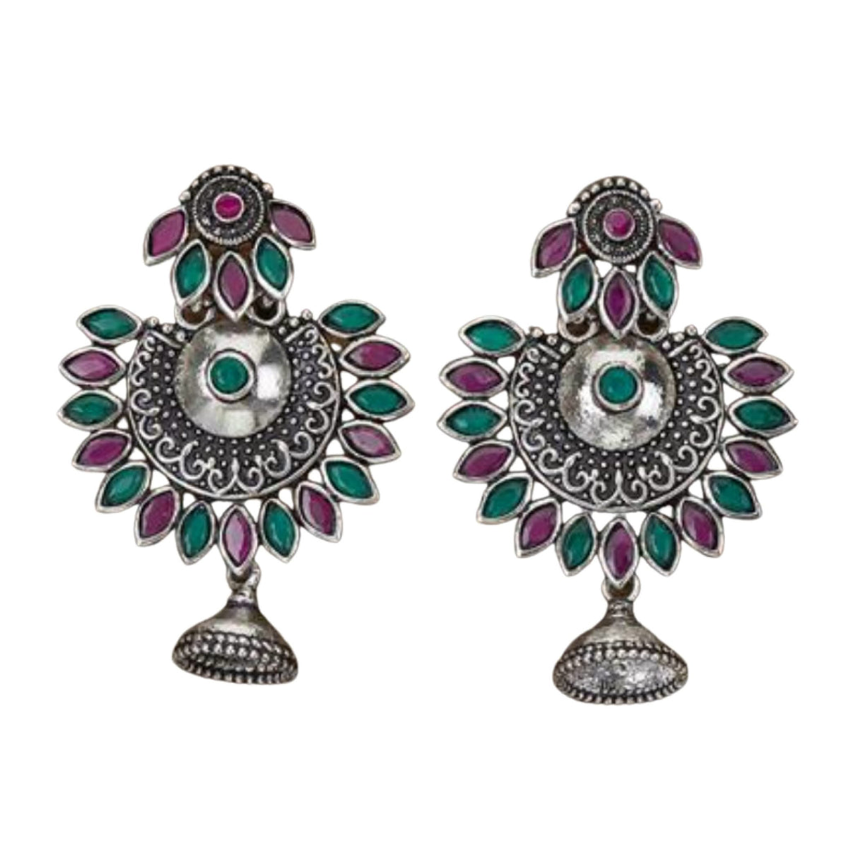 Indian Oxidized Jhumka Earrings for Women - Indian Oxidized Bell Tassel Jhumki Ethnic Floral Chandbali Earrings Faux Pearls Bollywood Style Dangle Earring Jewelry for Bride Gift for Her - LoveNspire