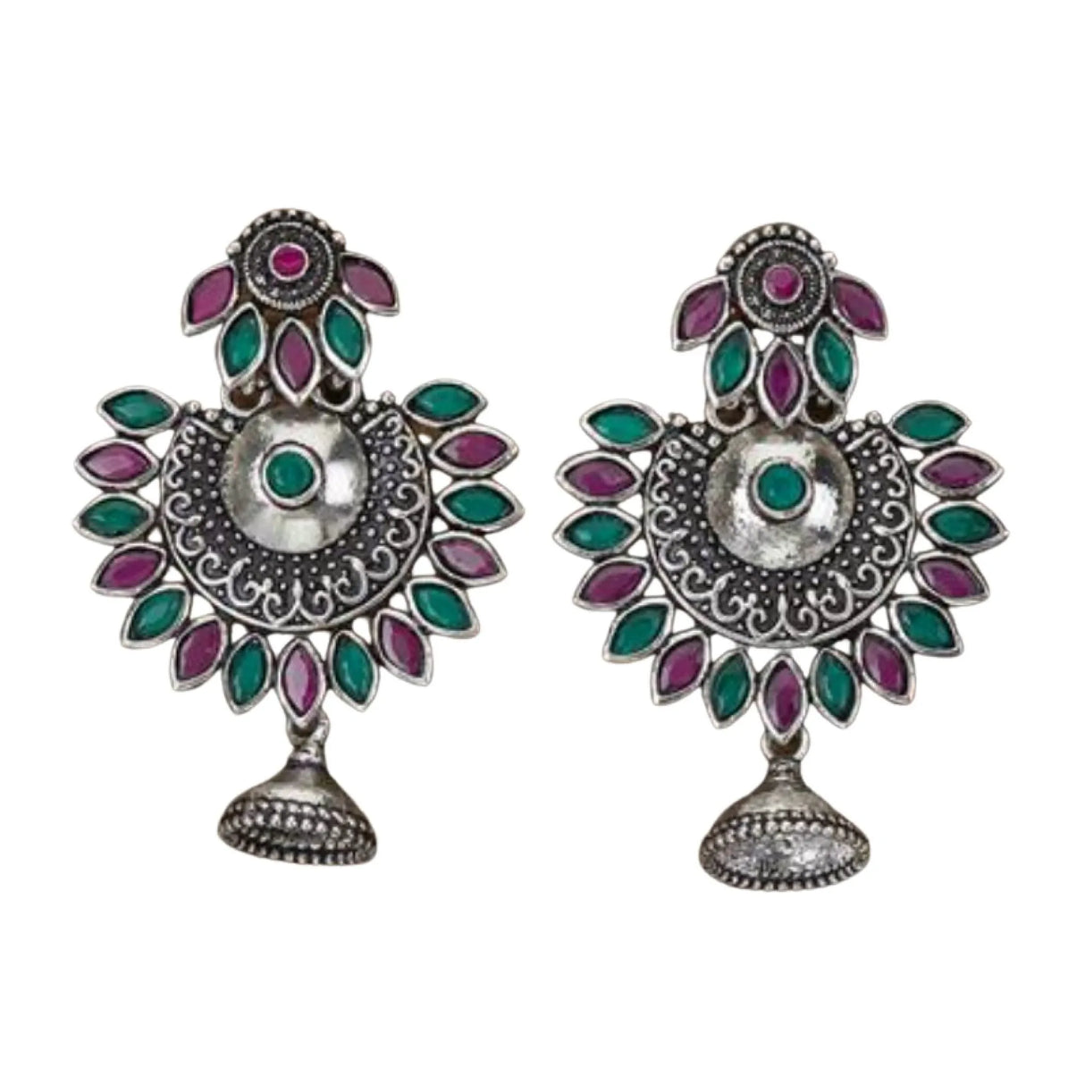 Indian Oxidized Jhumka Earrings for Women - Indian Oxidized Bell Tassel Jhumki Ethnic Floral Chandbali Earrings Faux Pearls Bollywood Style Dangle Earring Jewelry for Bride Gift for Her - LoveNspire