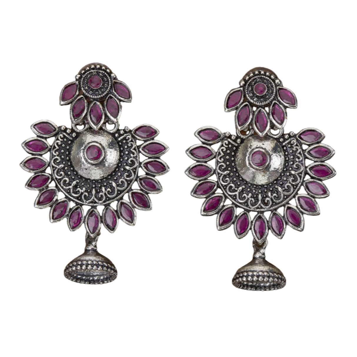 Indian Oxidized Jhumka Earrings for Women - Indian Oxidized Bell Tassel Jhumki Ethnic Floral Chandbali Earrings Faux Pearls Bollywood Style Dangle Earring Jewelry for Bride Gift for Her - LoveNspire