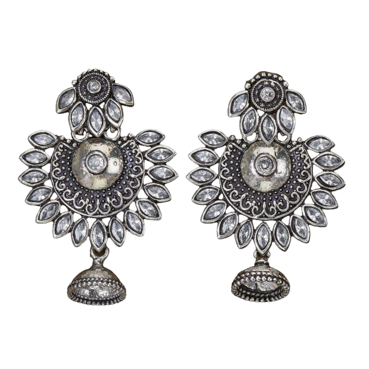 Indian Oxidized Jhumka Earrings for Women - Indian Oxidized Bell Tassel Jhumki Ethnic Floral Chandbali Earrings Faux Pearls Bollywood Style Dangle Earring Jewelry for Bride Gift for Her - LoveNspire