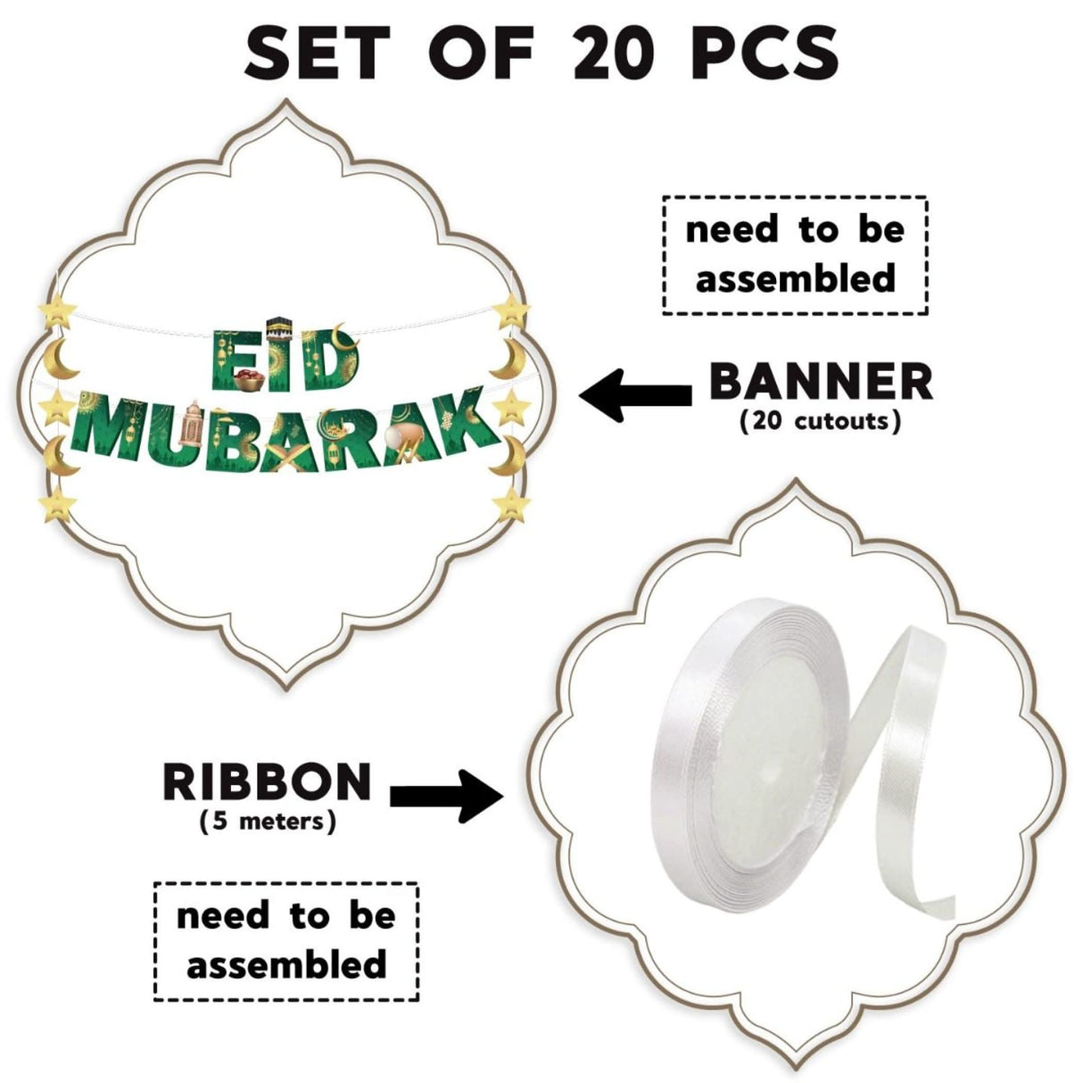 4 Pcs Eid Mubarak Banner Ramadan Decoration Muslim Party Supplies Kareem Hanging Banner for Home Eid Al Fitr Wall Decor with Moon Star Lantern Sign Bunting Backdrop Banner for Fireplace - LoveNspire