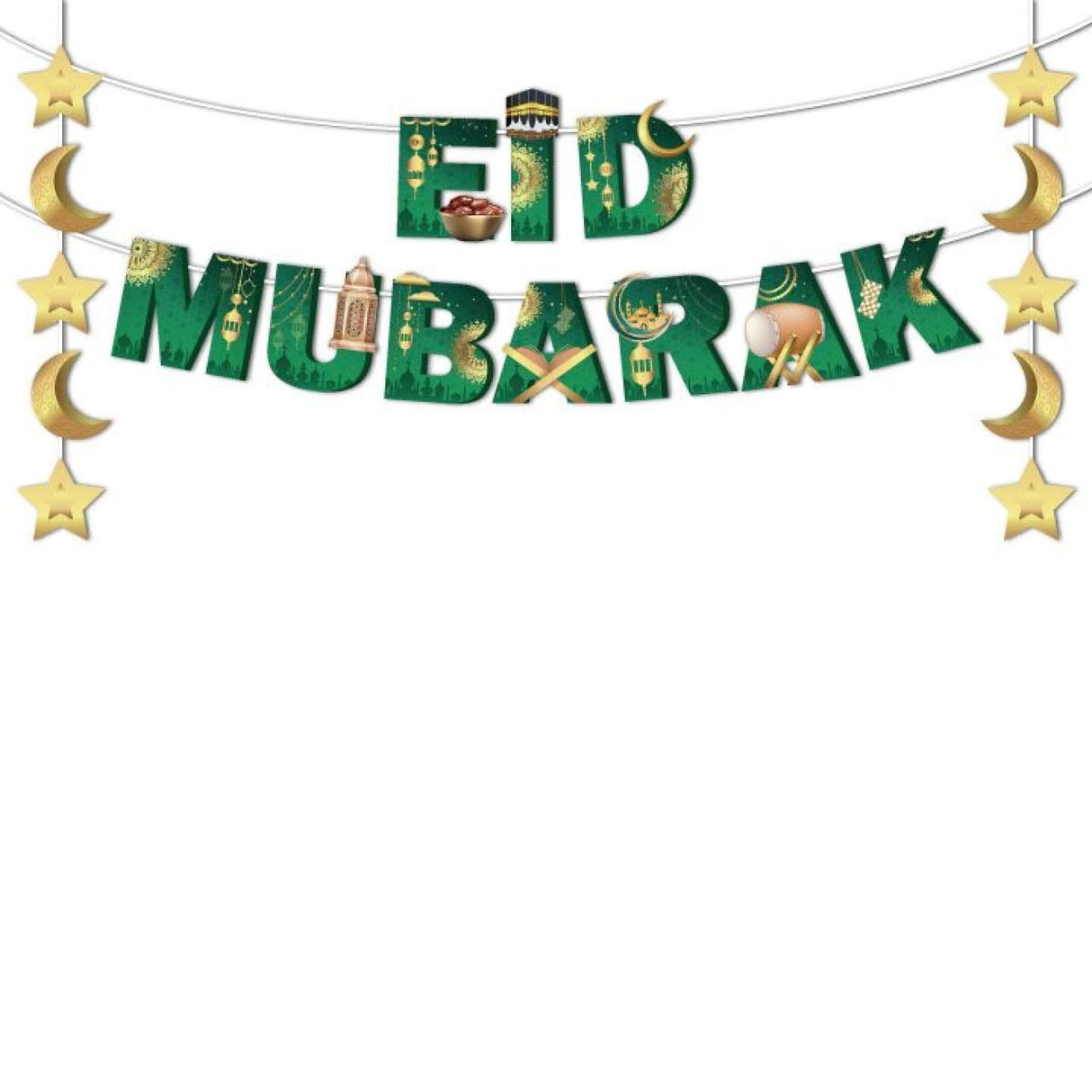 4 Pcs Eid Mubarak Banner Ramadan Decoration Muslim Party Supplies Kareem Hanging Banner for Home Eid Al Fitr Wall Decor with Moon Star Lantern Sign Bunting Backdrop Banner for Fireplace - LoveNspire