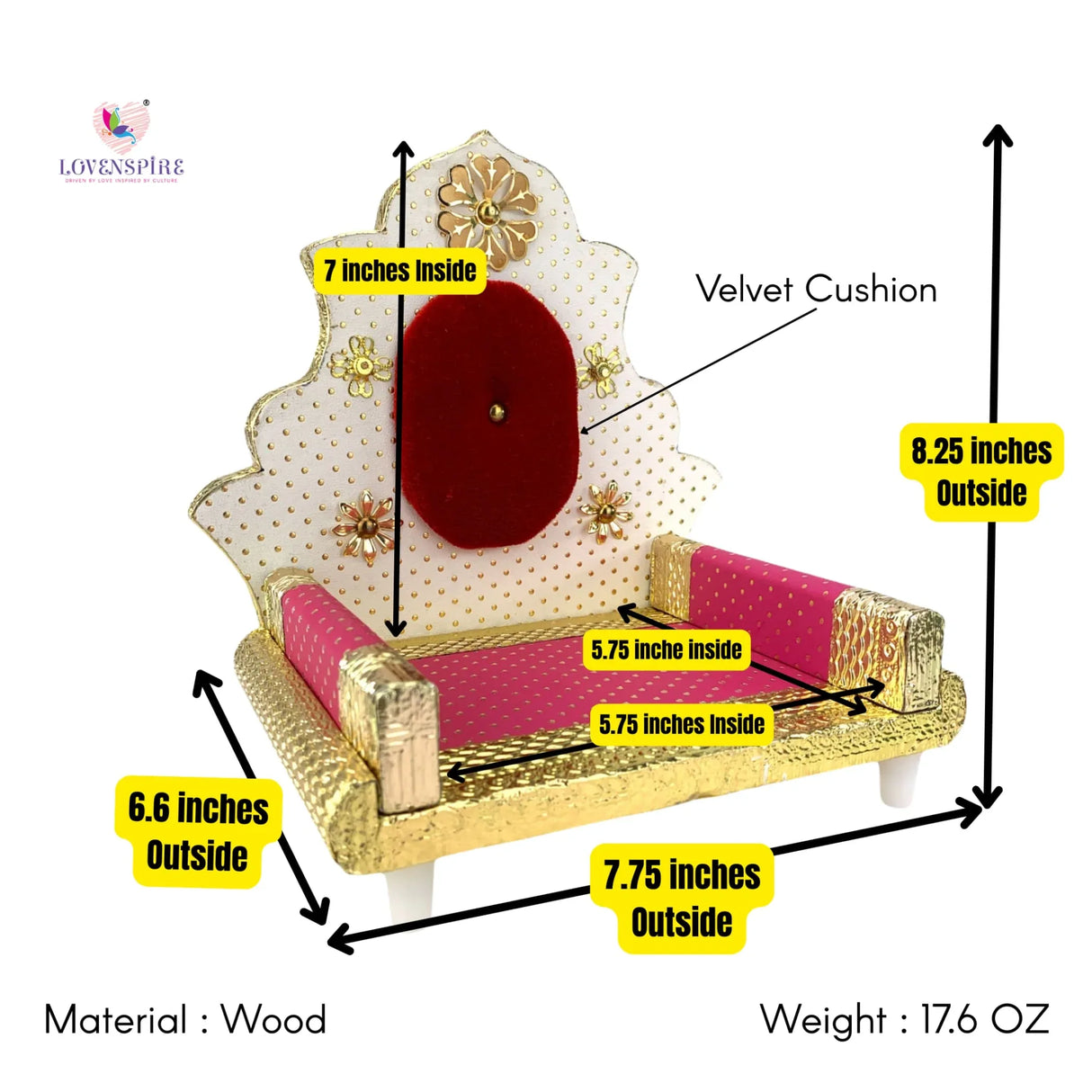 Wooden Laddu Gopal Sinhasan for Pooja Mandir Kanha Ji Singhasan Krishna Aasan for All God Janamashtami Favor Meenakari Singhasan for Pooja Housewarming Gift - LoveNspire