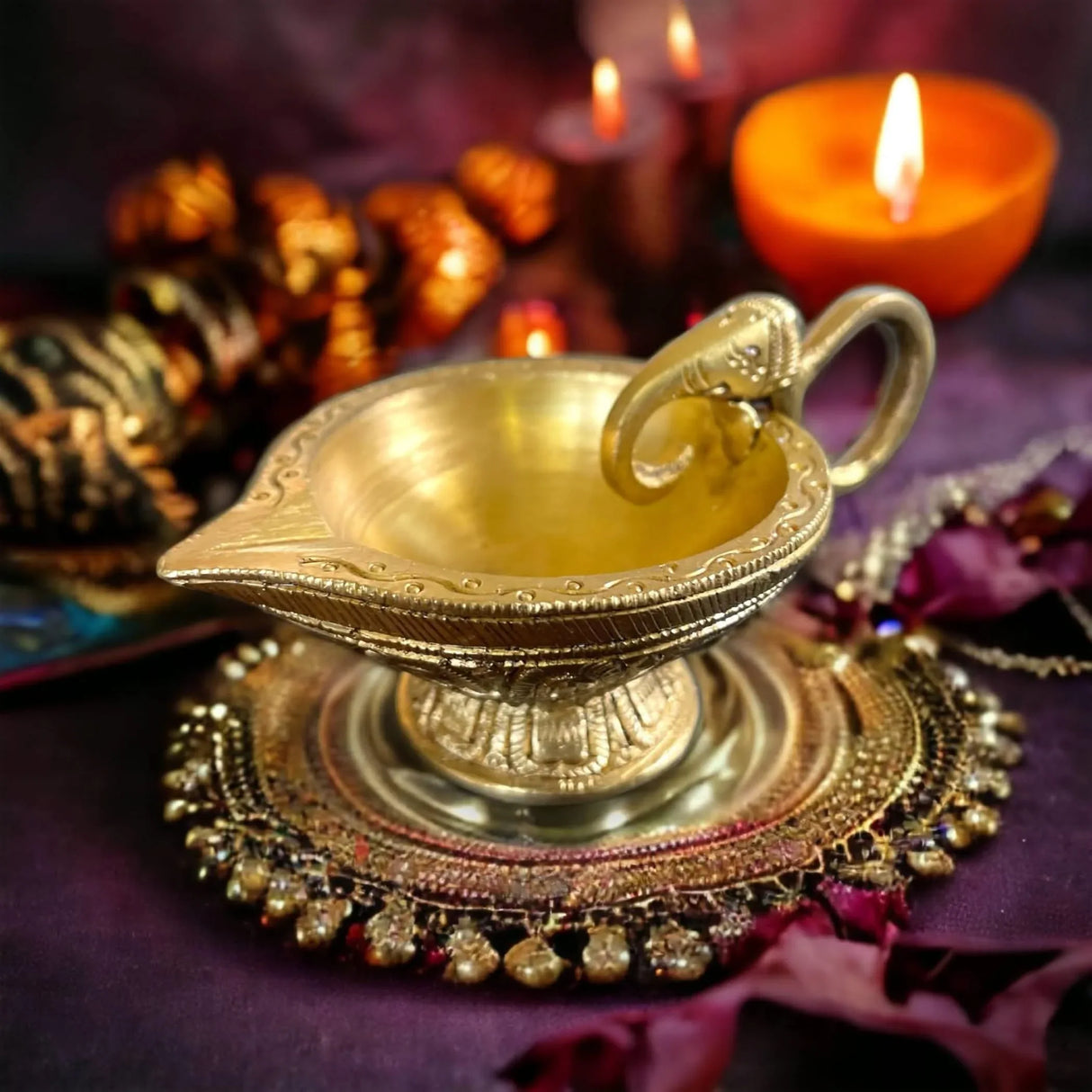 Elephant Brass Diya Deepam Vilakku Samai Oil Lamp Home Pooja Room Diwali Decorations Mandir Temple Akhand Diya Indian Traditional Hindu Puja Religious Deepawali Return Gift Item - LoveNspire