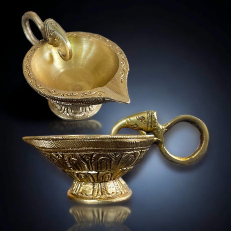 Elephant Brass Diya Deepam Vilakku Samai Oil Lamp Home Pooja Room Diwali Decorations Mandir Temple Akhand Diya Indian Traditional Hindu Puja Religious Deepawali Return Gift Item - LoveNspire