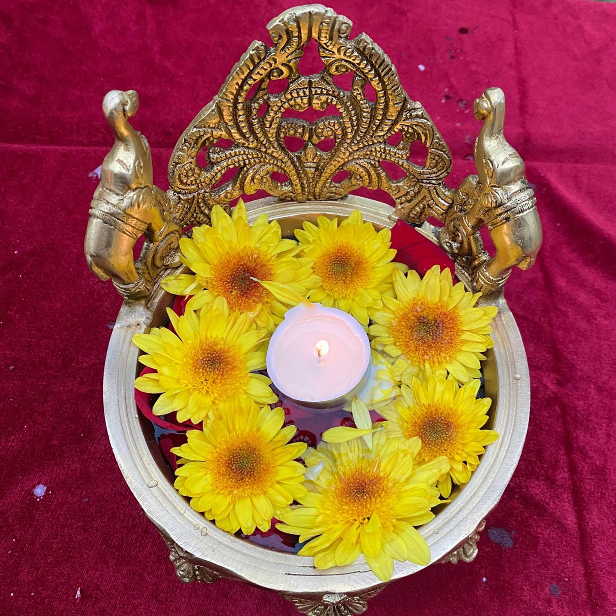 Brass Urli Bowl Elephant Design 6.5 Inch Indian Ethnic Urli Bowls for Floating Flowers Tea Light Candles Home Office Table Pooja Room Decor Diwali Decoration Showpiece Housewarming Gift - LoveNspire