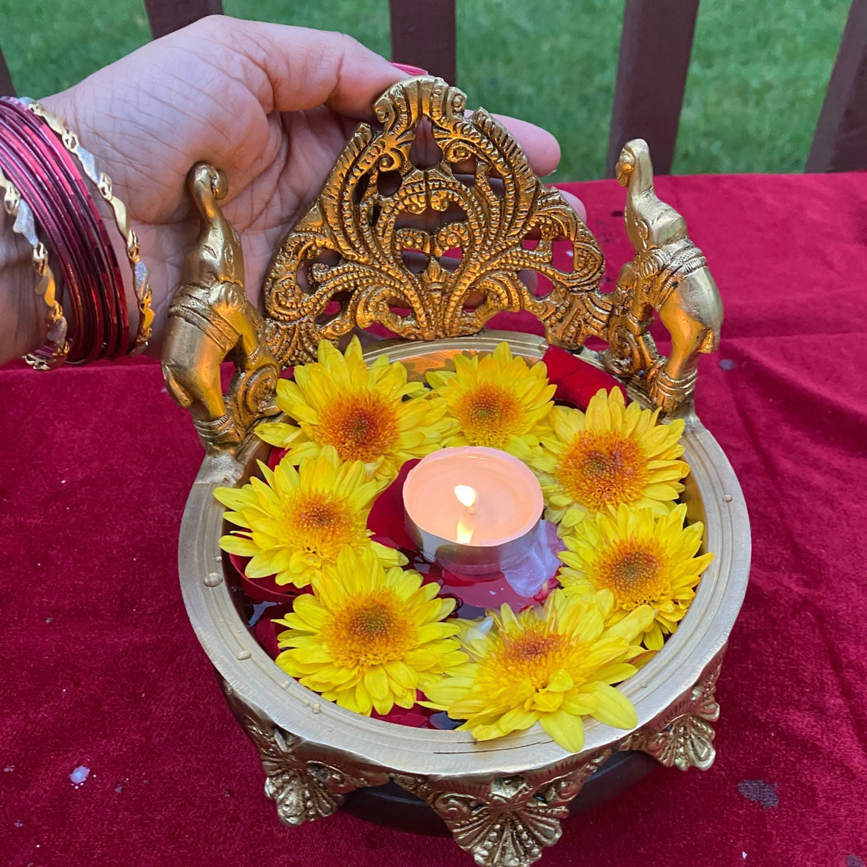 Brass Urli Bowl Elephant Design 6.5 Inch Indian Ethnic Urli Bowls for Floating Flowers Tea Light Candles Home Office Table Pooja Room Decor Diwali Decoration Showpiece Housewarming Gift - LoveNspire