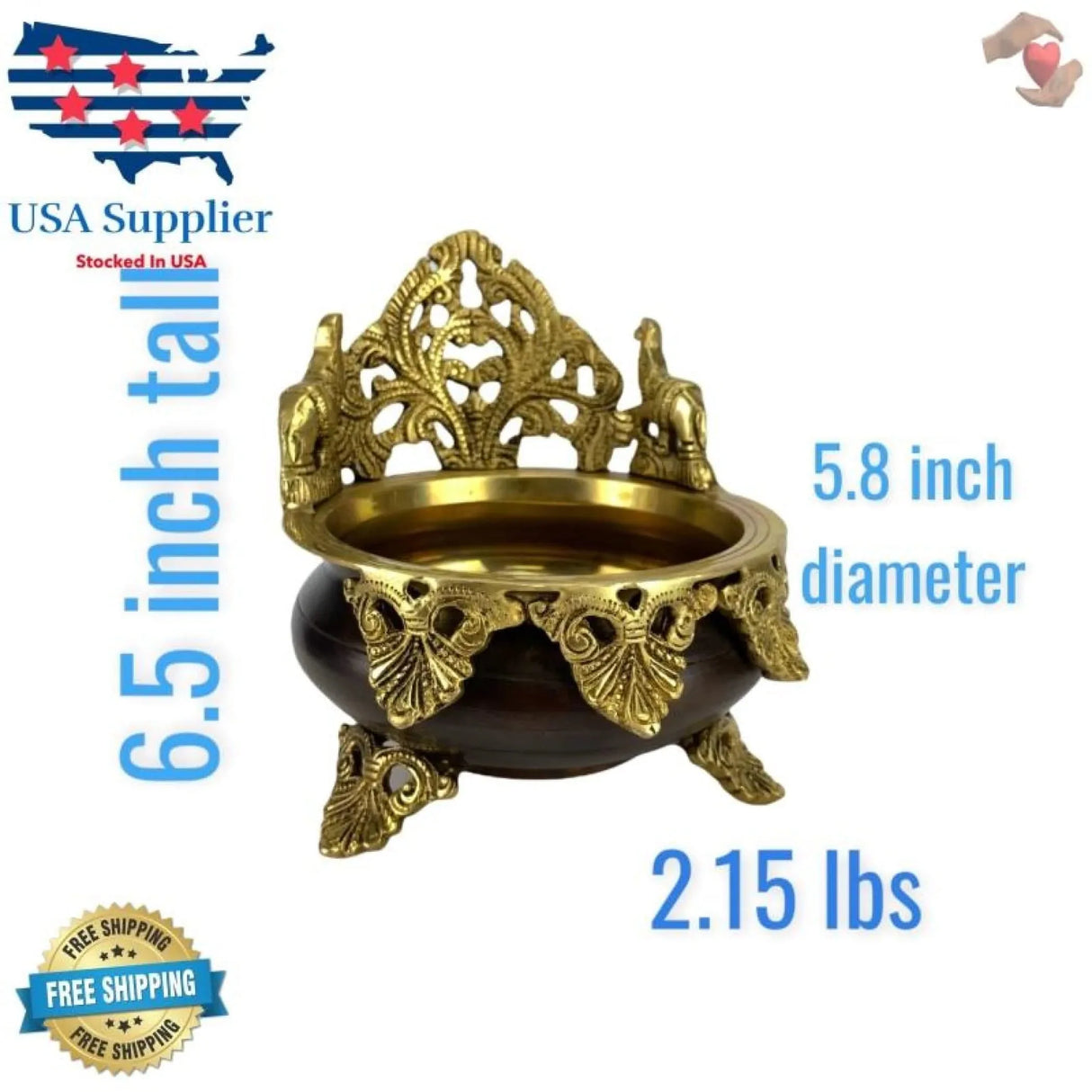 Brass Urli Bowl Elephant Design 6.5 Inch Indian Ethnic Urli Bowls for Floating Flowers Tea Light Candles Home Office Table Pooja Room Decor Diwali Decoration Showpiece Housewarming Gift - LoveNspire