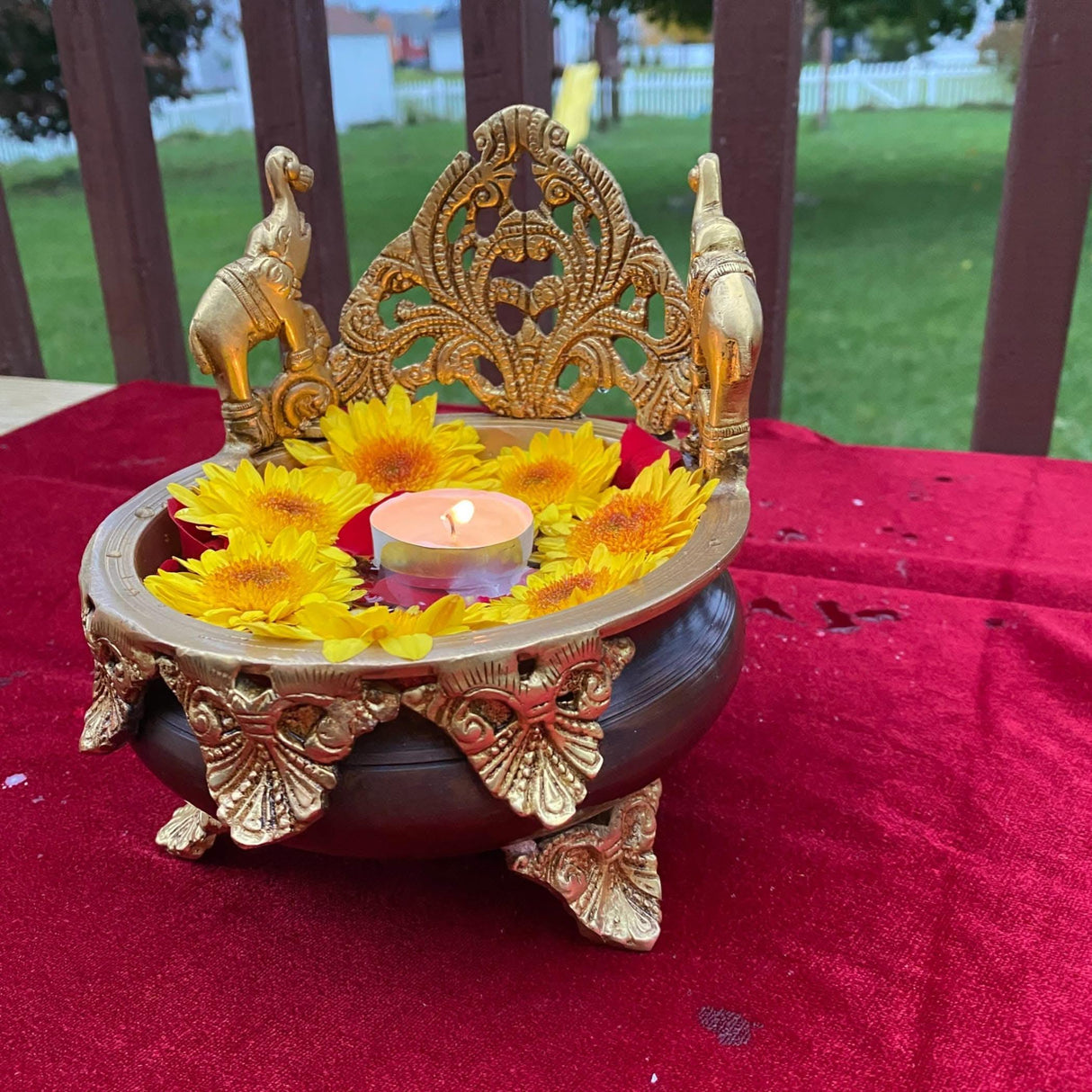 Brass Urli Bowl Elephant Design 6.5 Inch Indian Ethnic Urli Bowls for Floating Flowers Tea Light Candles Home Office Table Pooja Room Decor Diwali Decoration Showpiece Housewarming Gift - LoveNspire