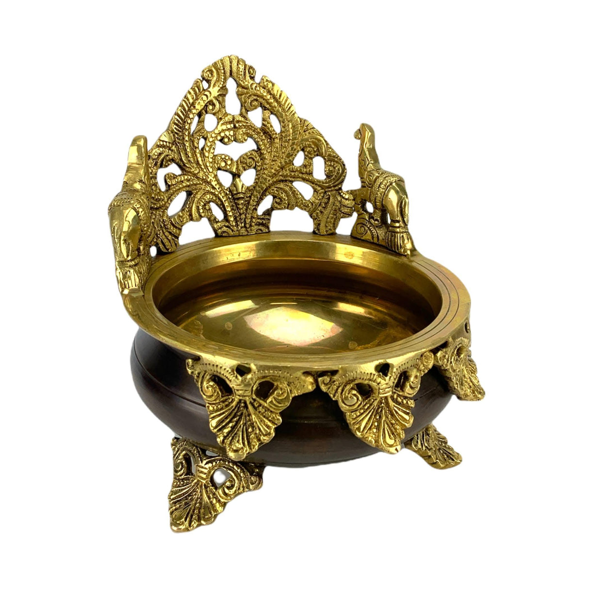 Brass Urli Bowl Elephant Design 6.5 Inch Indian Ethnic Urli Bowls for Floating Flowers Tea Light Candles Home Office Table Pooja Room Decor Diwali Decoration Showpiece Housewarming Gift - LoveNspire