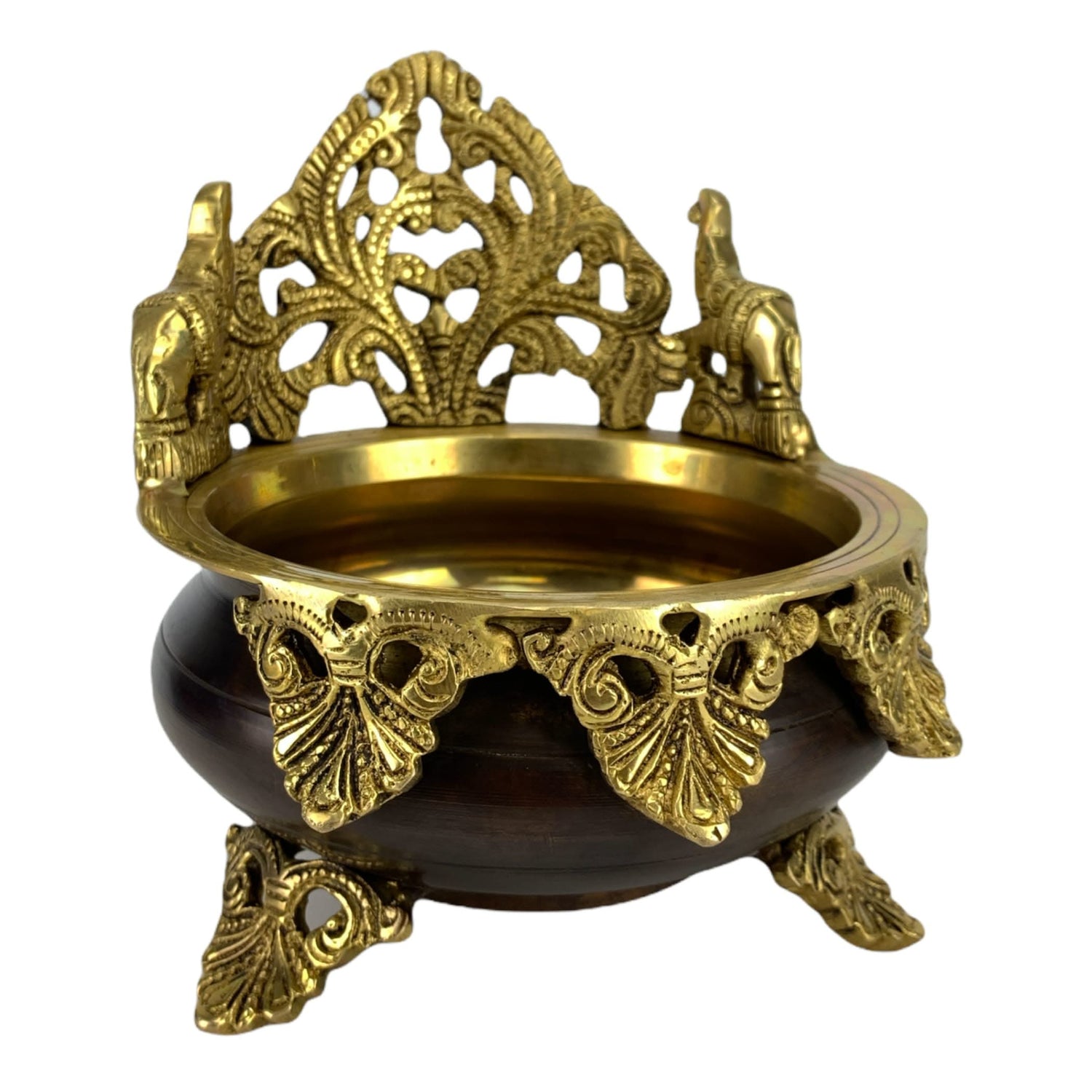 Brass Urli Bowl Elephant Design 6.5 Inch Indian Ethnic Urli Bowls for Floating Flowers Tea Light Candles Home Office Table Pooja Room Decor Diwali Decoration Showpiece Housewarming Gift - LoveNspire