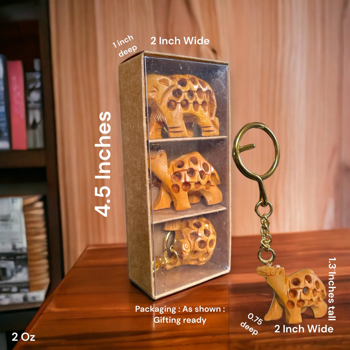 3Pc Handmade Wooden Keychain Elephant Camel Turtle Amulet Keyring Door Car Key Chains Good Luck Charms Feng Shui Key Ring - Key Holder for Friendship Day Christmas Thanksgiving - LoveNspire