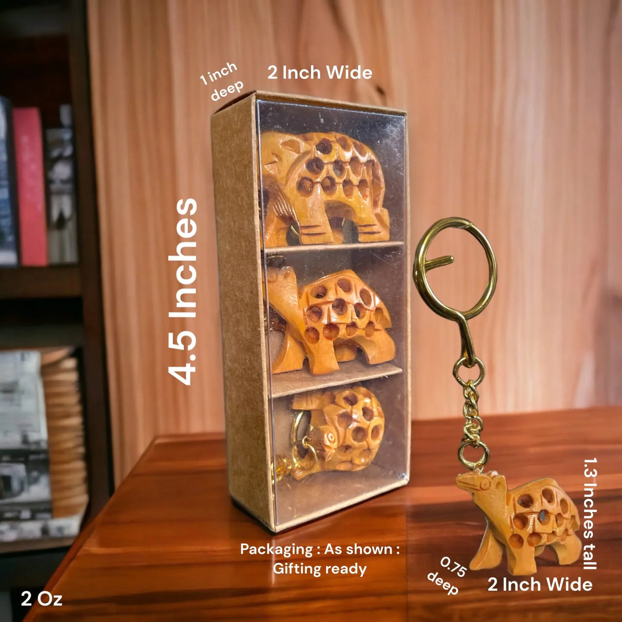 3Pc Handmade Wooden Keychain Elephant Camel Turtle Amulet Keyring Door Car Key Chains Good Luck Charms Feng Shui Key Ring - Key Holder for Friendship Day Christmas Thanksgiving - LoveNspire