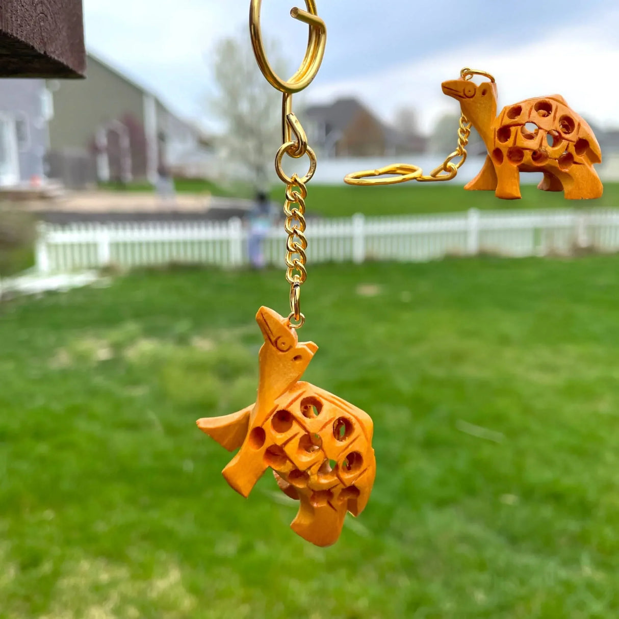 3Pc Handmade Wooden Keychain Elephant Camel Turtle Amulet Keyring Door Car Key Chains Good Luck Charms Feng Shui Key Ring - Key Holder for Friendship Day Christmas Thanksgiving - LoveNspire