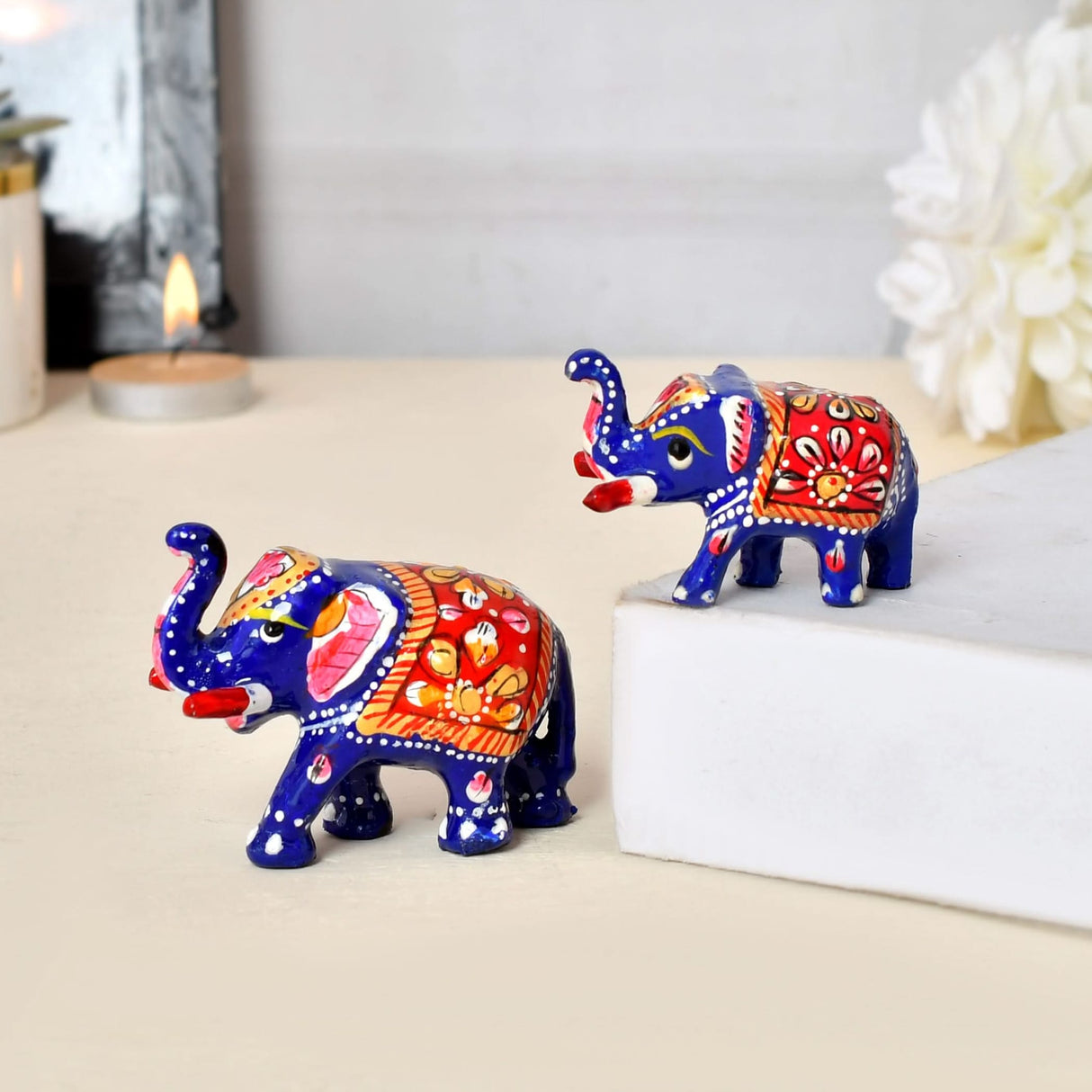 Handcrafted Rajasthani Elephant Statue for Home Decorations Ceramic Elephant Figurines Room Shelf Office Table Living Room Boho Decor Elephants Gifts for Women Good Luck Housewarming Gift - LoveNspire