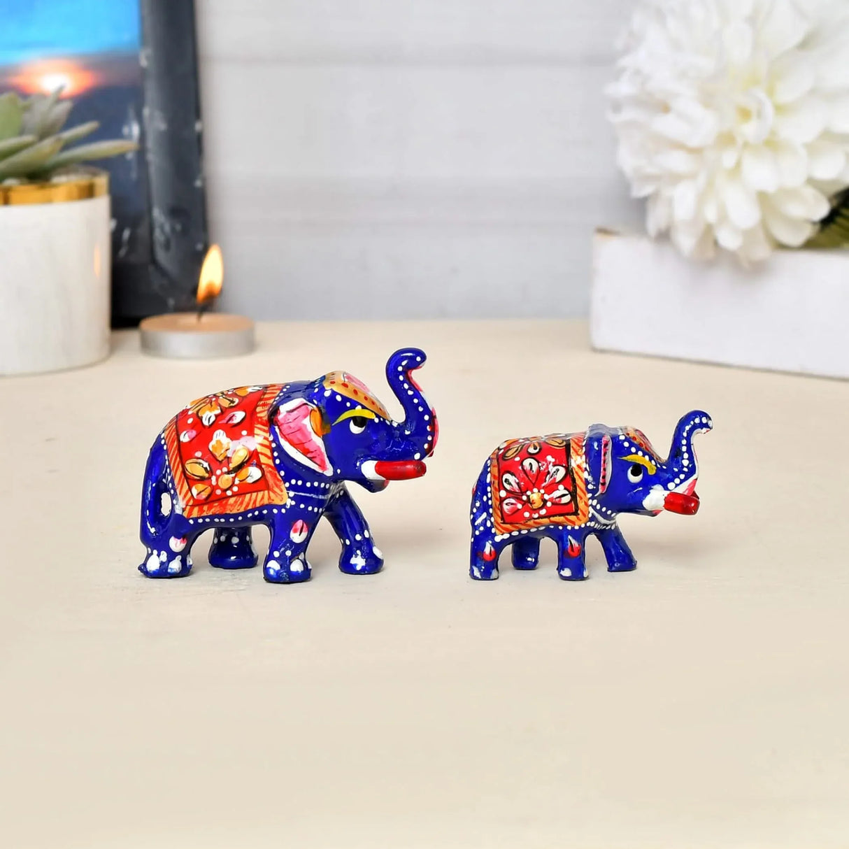 Handcrafted Rajasthani Elephant Statue for Home Decorations Ceramic Elephant Figurines Room Shelf Office Table Living Room Boho Decor Elephants Gifts for Women Good Luck Housewarming Gift - LoveNspire