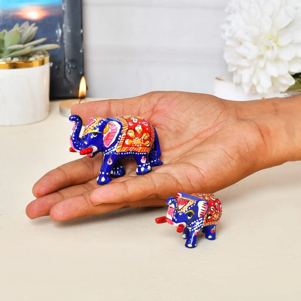 Handcrafted Rajasthani Elephant Statue for Home Decorations Ceramic Elephant Figurines Room Shelf Office Table Living Room Boho Decor Elephants Gifts for Women Good Luck Housewarming Gift - LoveNspire