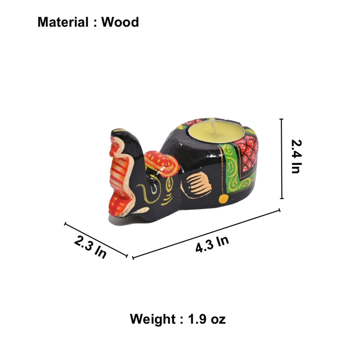 Wooden Elephant Tealight Candle Holder Handpainted Sitting Elephant T-light Table Top Decorative Showpiece Home Living Room Office Decor Indian Festival Housewarming Diwali Return Gifts - LoveNspire