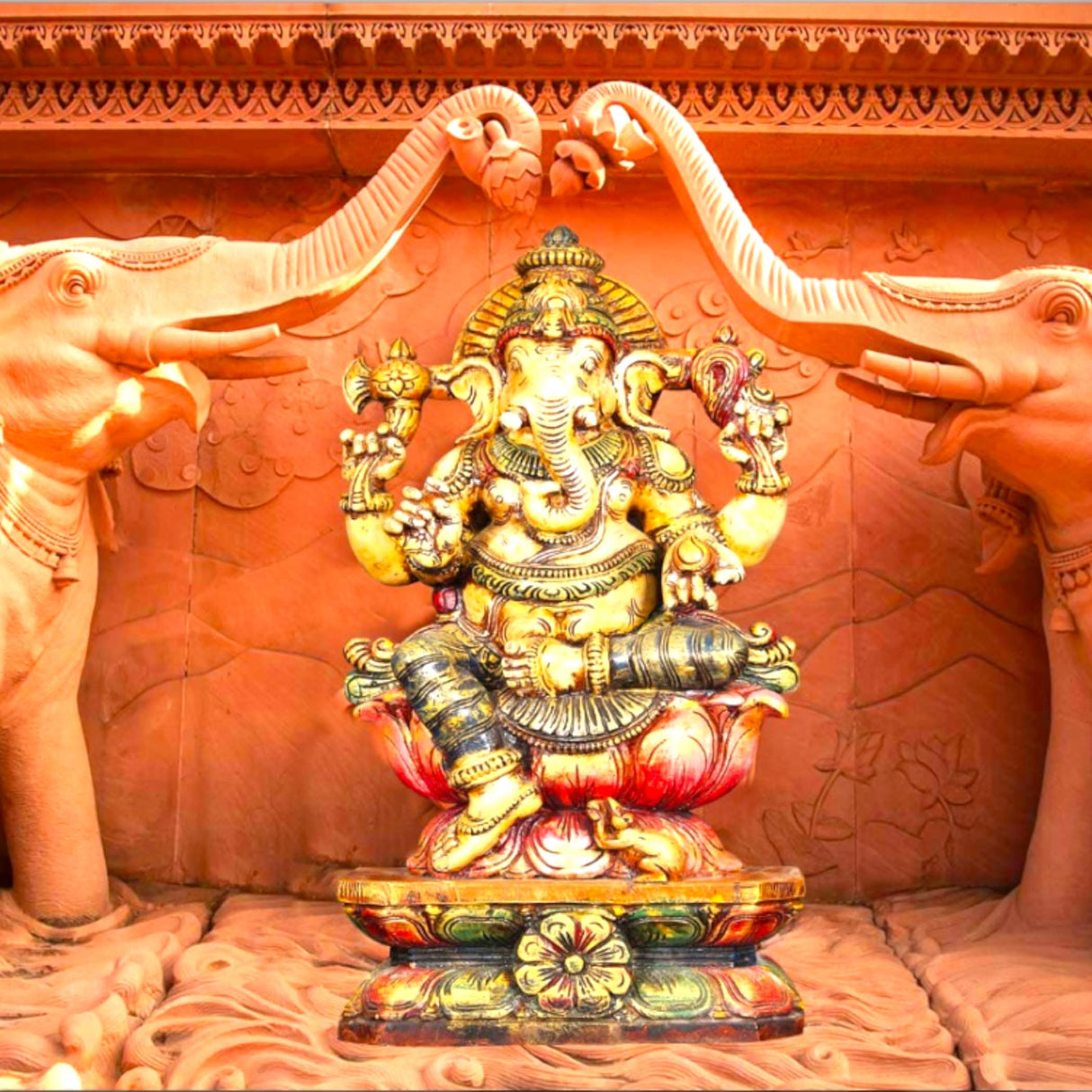 Elephant Ganesh Backdrop Indian Traditional Cloth 5x8 Feet Backdrop Pooja Banner Indian Wall Art Photo Decor Banner Diwali Decor Wedding Backdrop Decorative Pooja Cloth - LoveNspire