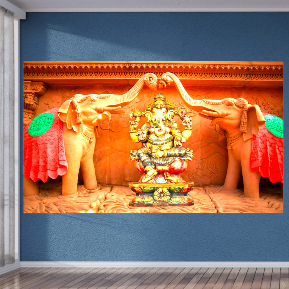 Elephant Ganesh Backdrop Indian Traditional Cloth 5x8 Feet Backdrop Pooja Banner Indian Wall Art Photo Decor Banner Diwali Decor Wedding Backdrop Decorative Pooja Cloth - LoveNspire