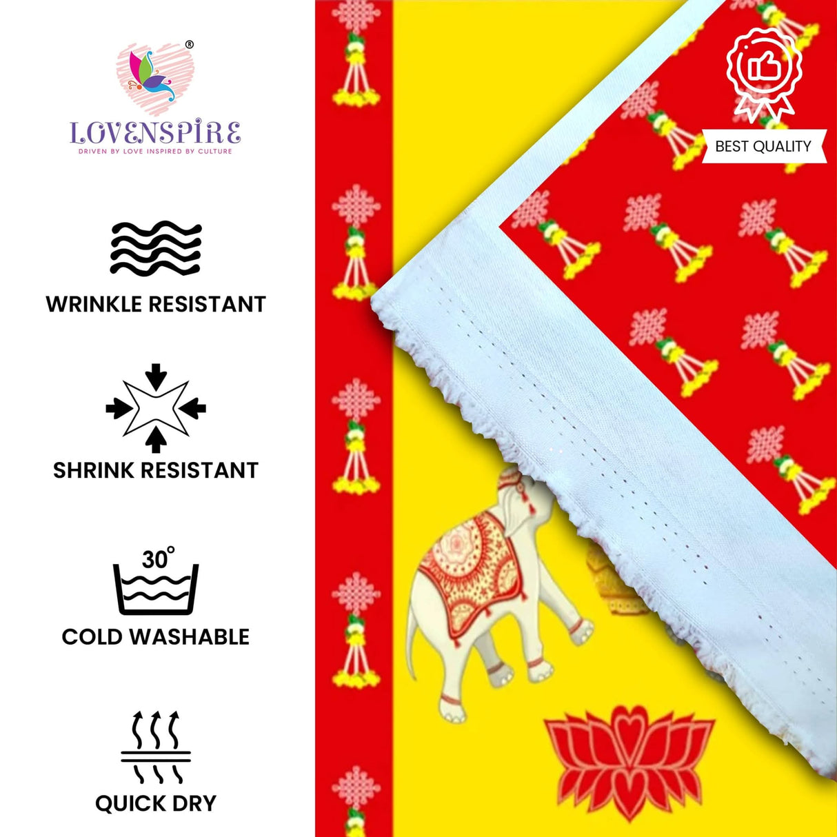 Elephant Ganesha Backdrop Indian Traditional Cloth 5x8 Feet Backdrop Pooja Banner Indian Wall Art Photo Decor Banner Diwali Decor Wedding Backdrop Decorative Pooja Cloth - LoveNspire