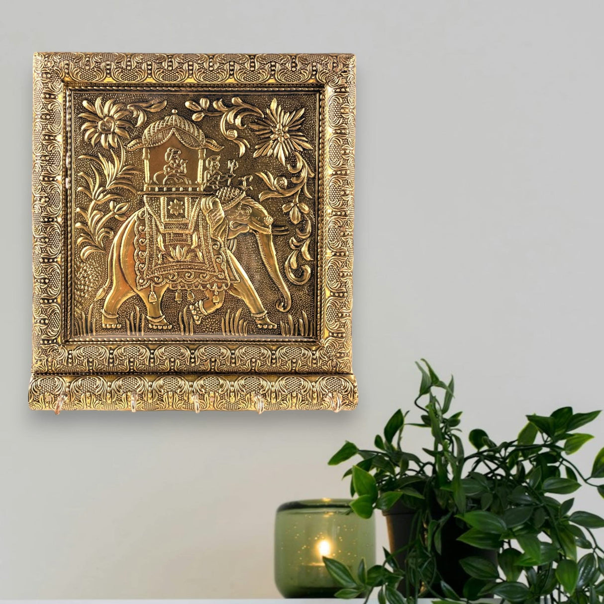 Key Holder Wall Décor Elephant Design Key Hooks for Wall Hanging Hand Crafted Decorative Showpiece Key Organizer Home Decor Wall Mounted 5 Hooks for Entryway Living Room Housewarming Gift - LoveNspire